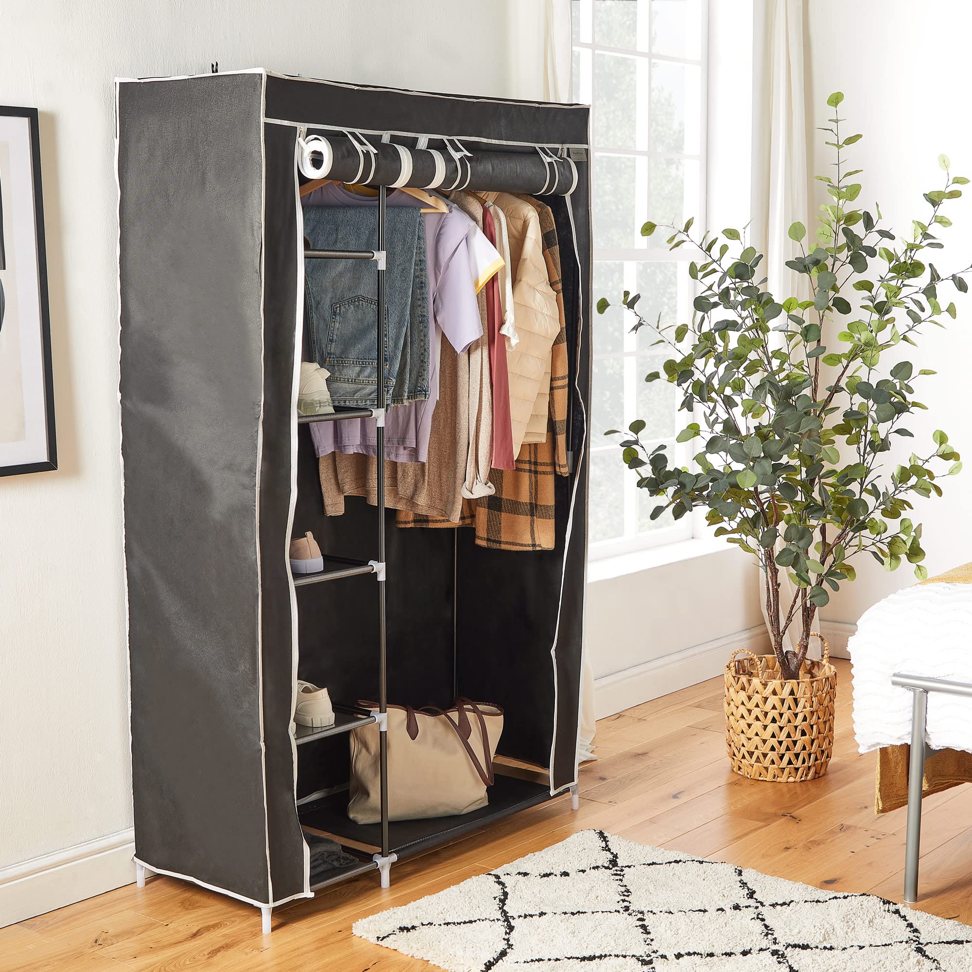 VonHaus guardaroba doppio in tela nero 100x175x45 cm