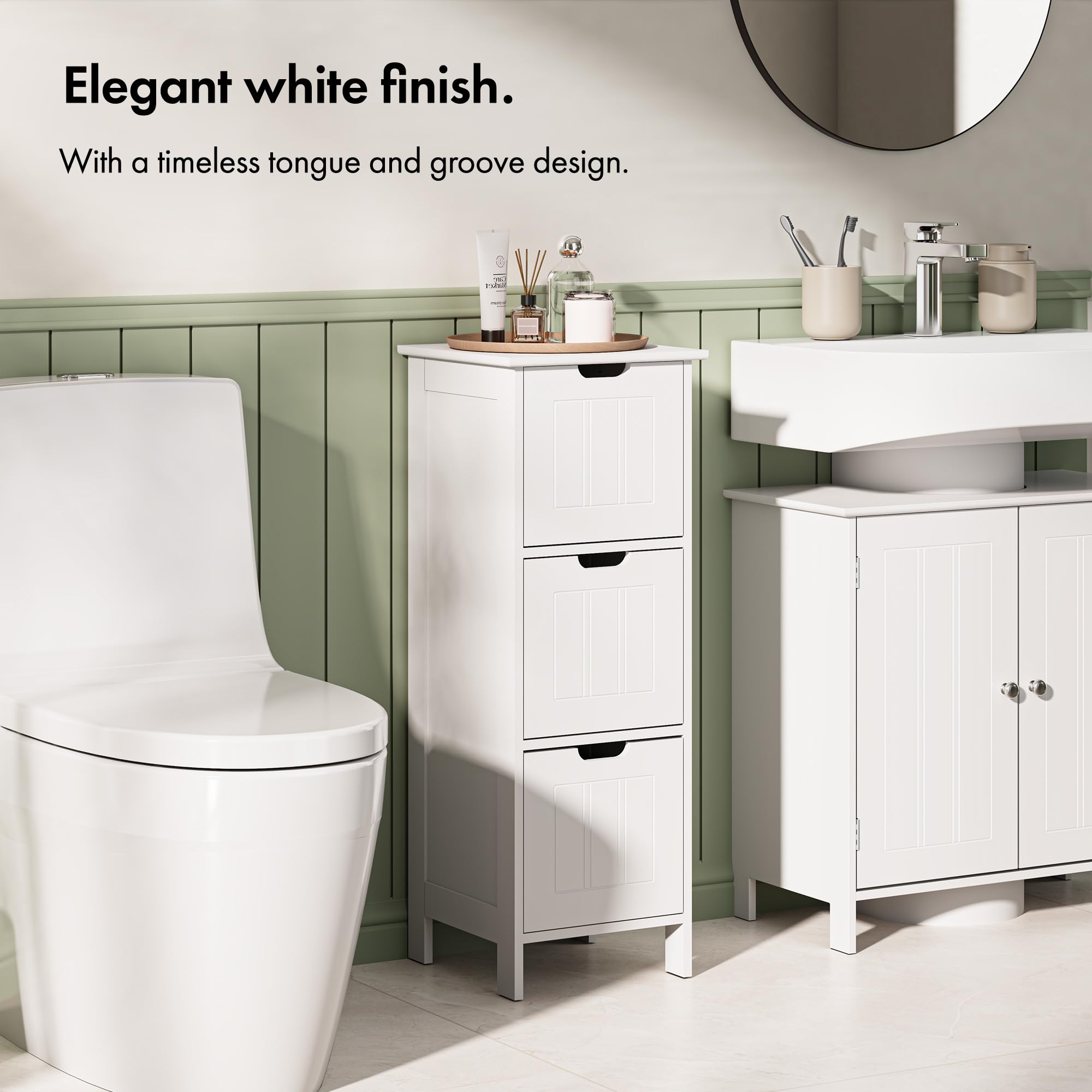 VonHaus mobiletto 3 cassetti bianco coloniale 30x30x81