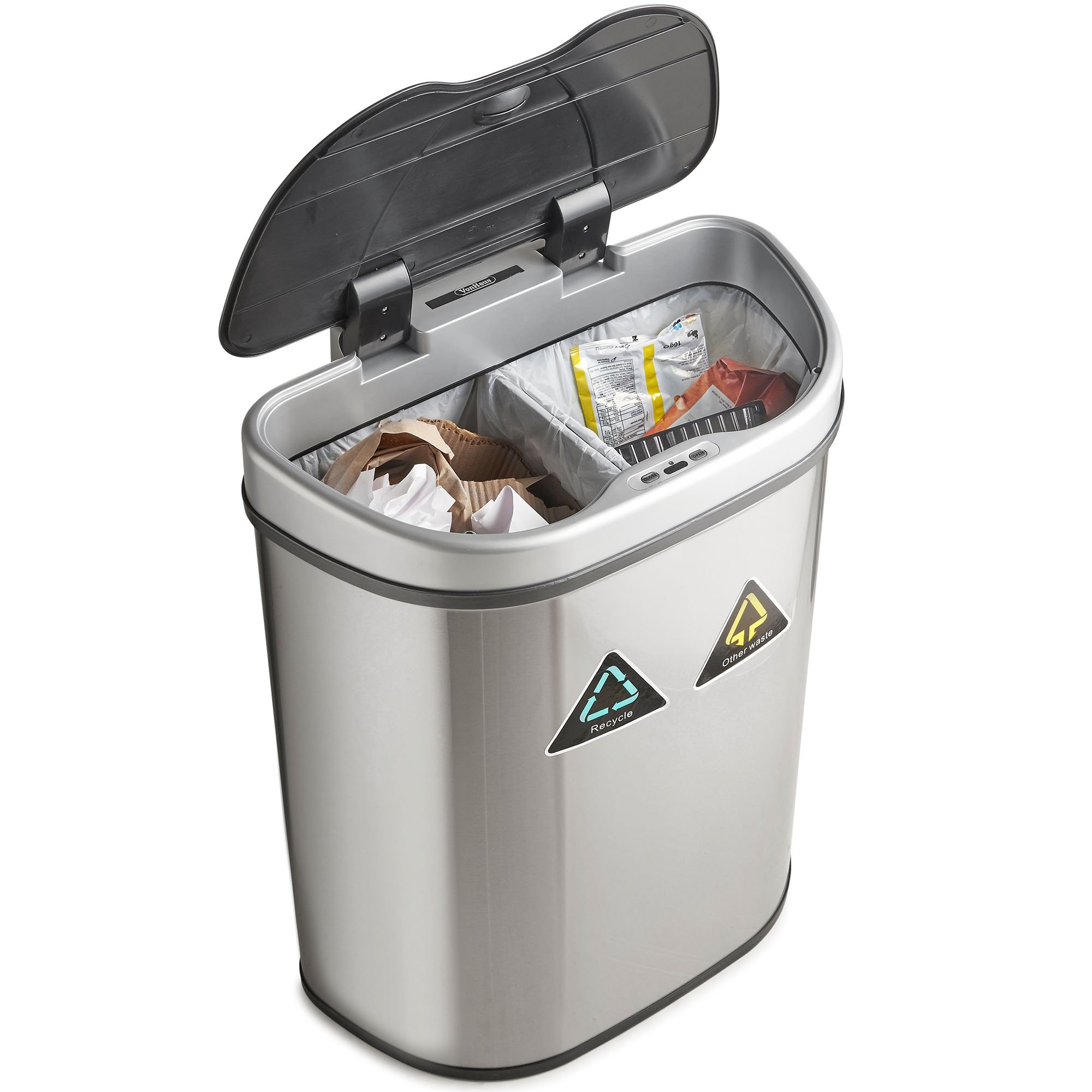 VonHaus bidone sensore 70L inox 2 scomparti automatico