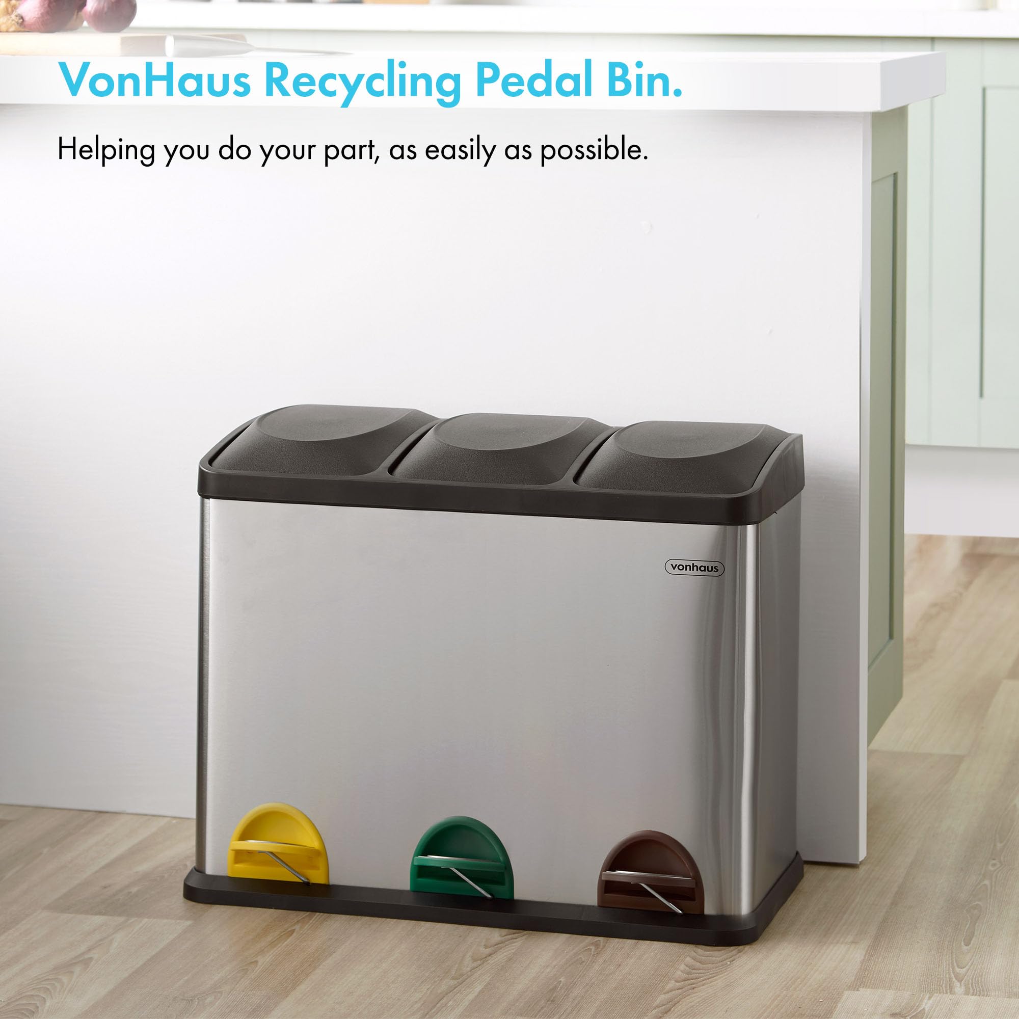 VonHaus Cestino Differenziata Acciaio 45 L 3 Scomparti