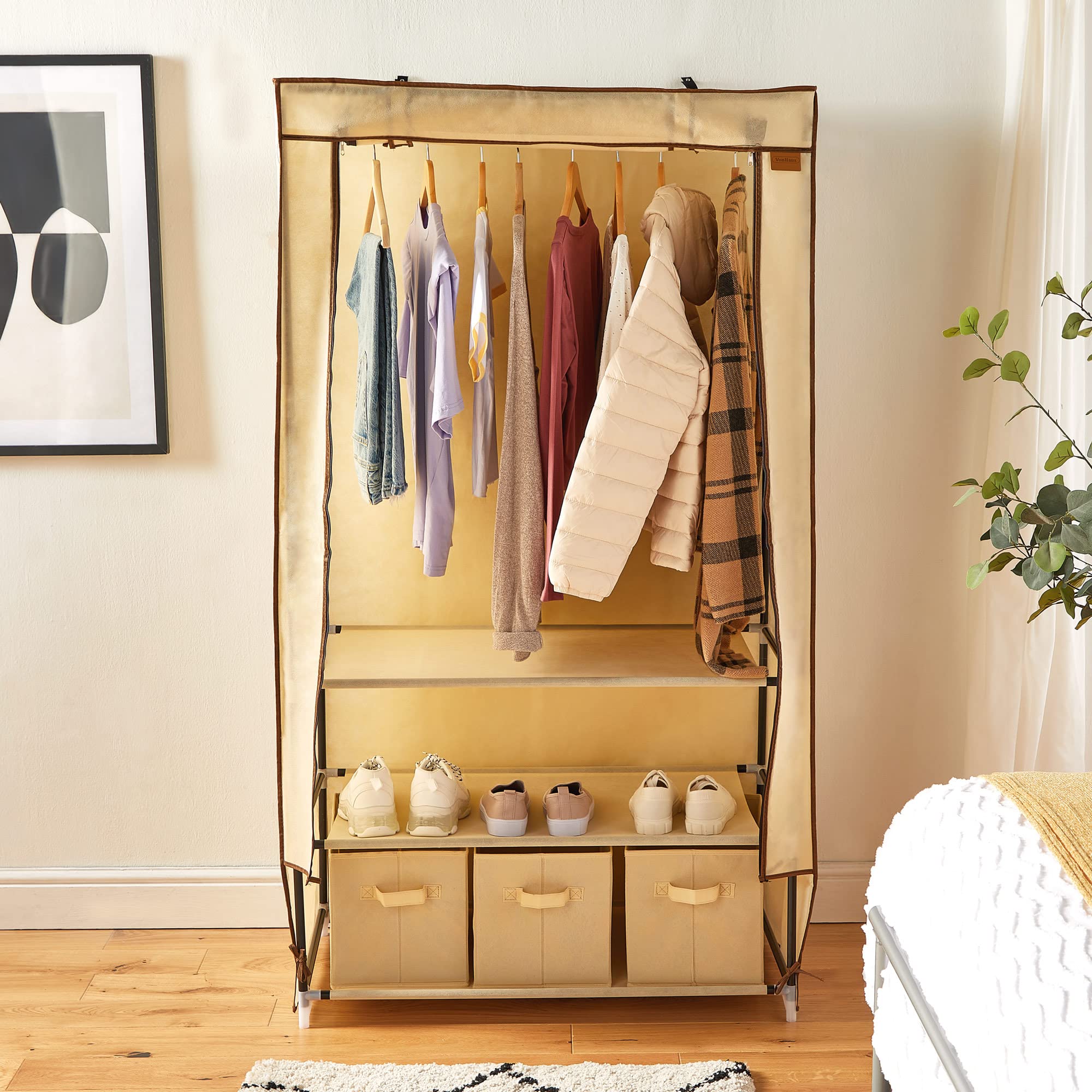 VonHaus Doppia Tela armadio in tela beige 3 cassetti