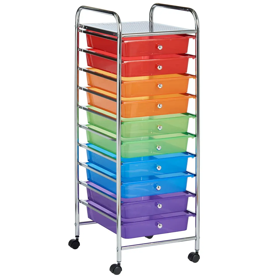 VonHaus Carrello 10 Cassetti Plastica 90x32x36,5 cm Ruote