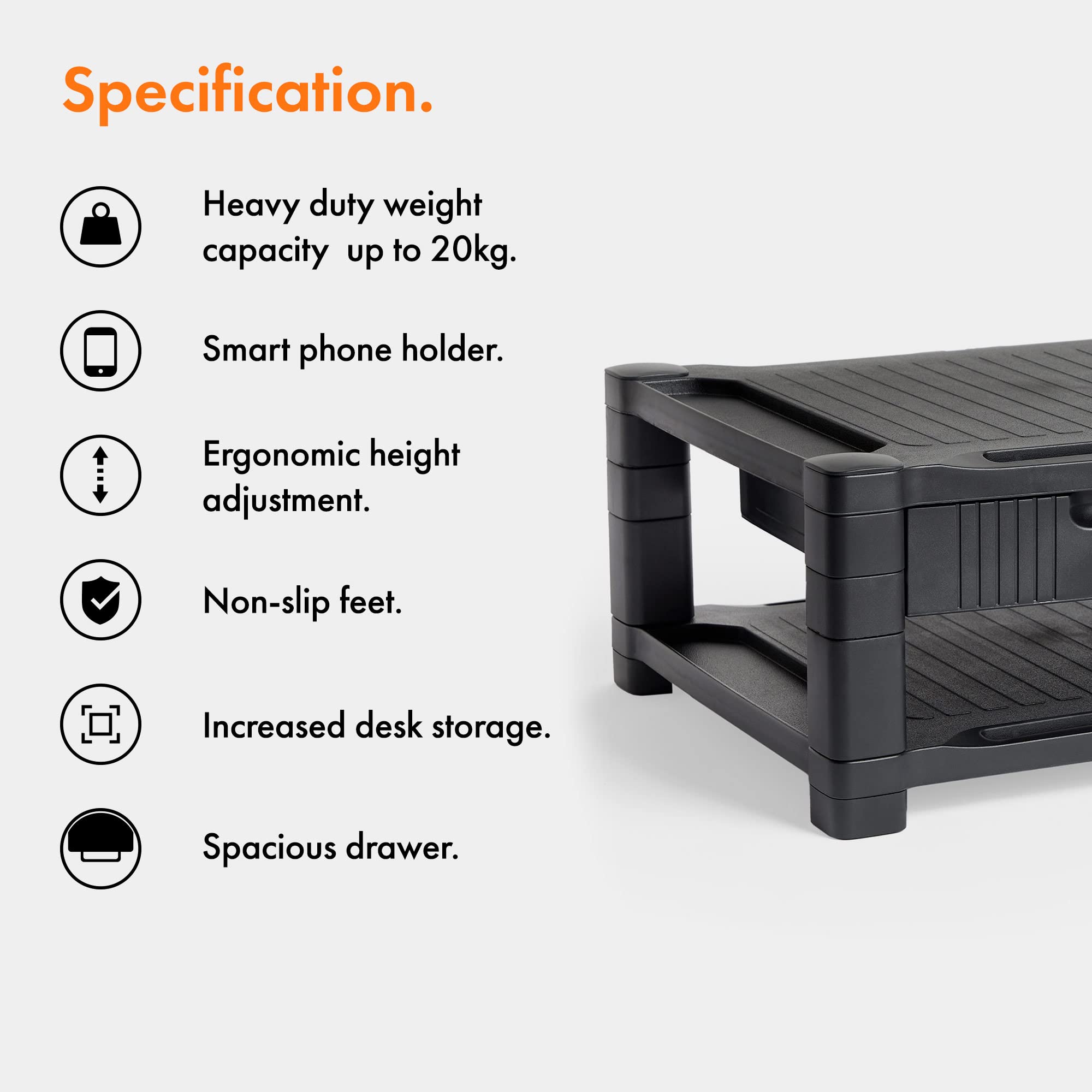 VonHaus Supporto Monitor Scrivania Nero 2 Ripiani con Cassetto