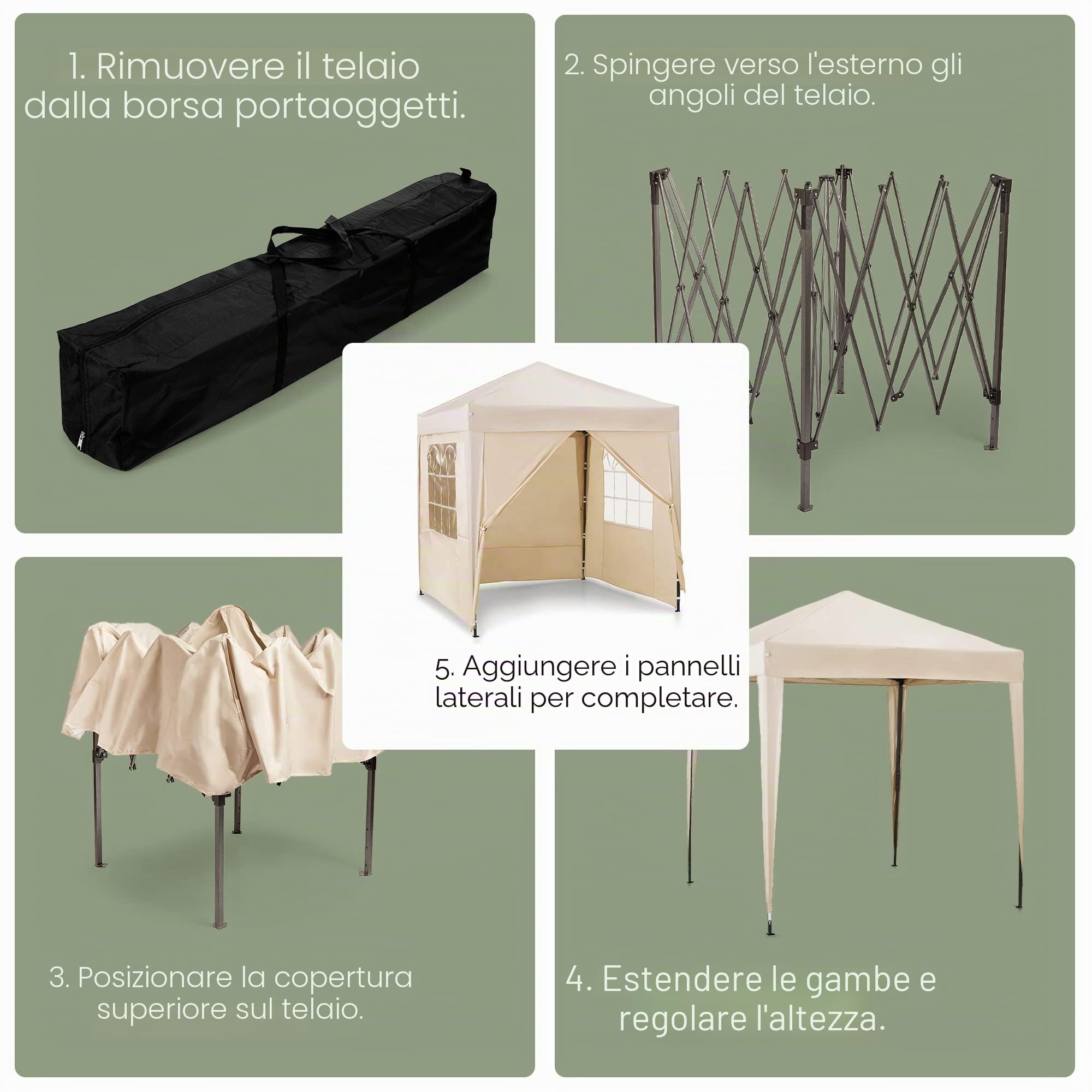 VonHaus Gazebo Pop-Up 2x2 m Impermeabile Crema con 4 Pareti