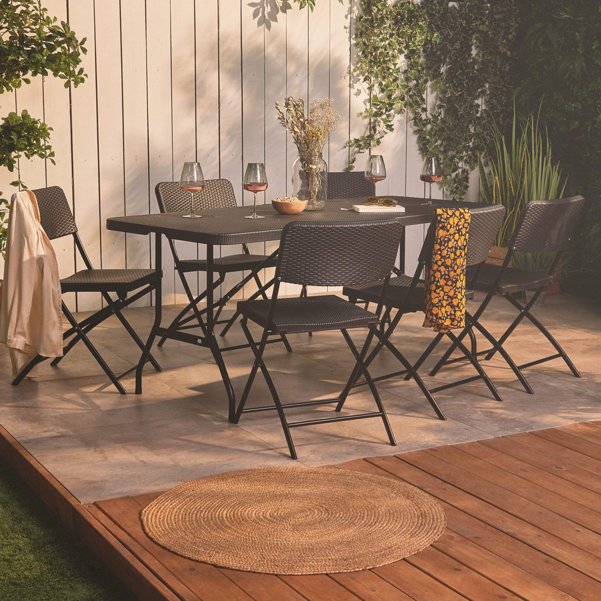VonHaus set 2 sedie giardino pieghevoli rattan grafite
