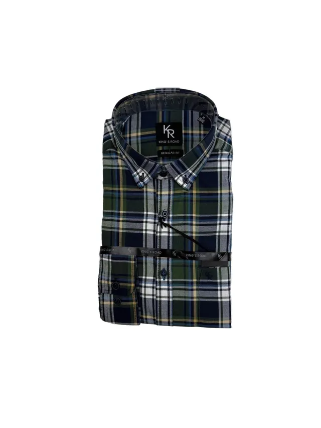 King’s Road Major camicia uomo a quadri verde blu