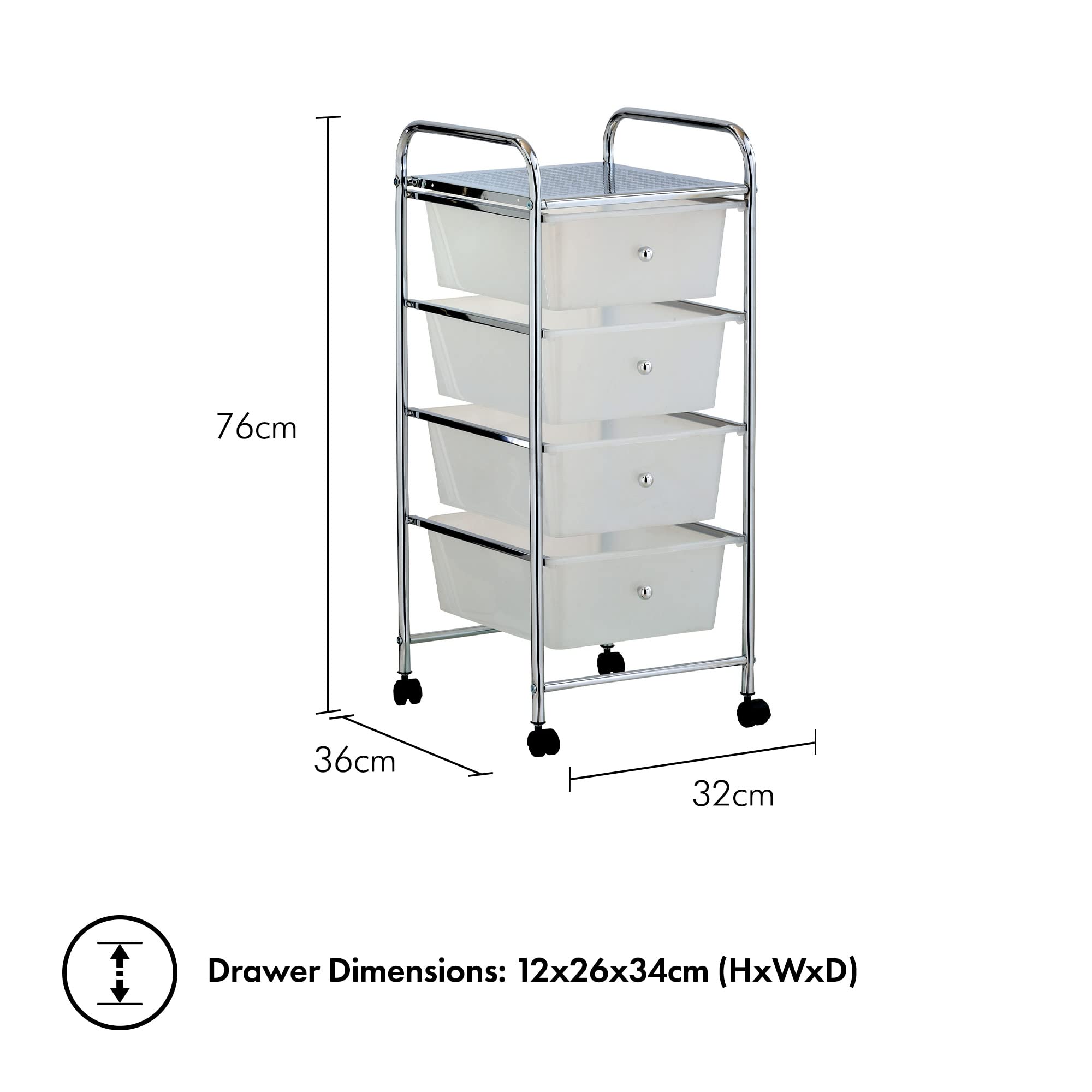 VonHaus Carrello 4 Cassetti Bianco con Ruote Salvaspazio