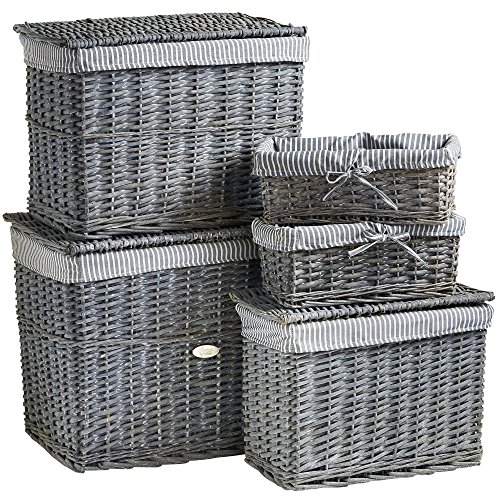 VonHaus Set 5 cesti vimini grigi con fodera lavabile