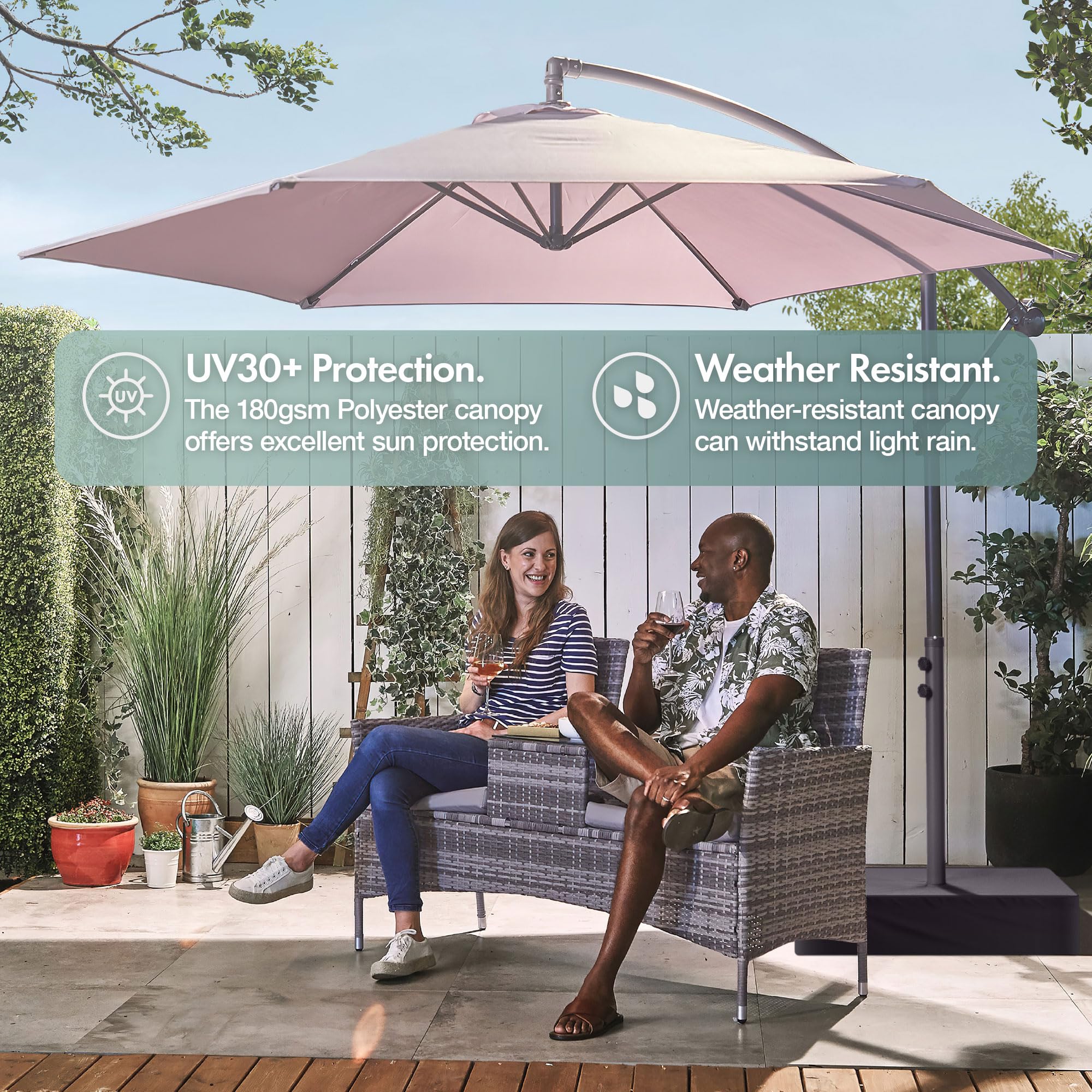VonHaus Banana Ombrellone Sospeso da Giardino 3 m Grigio