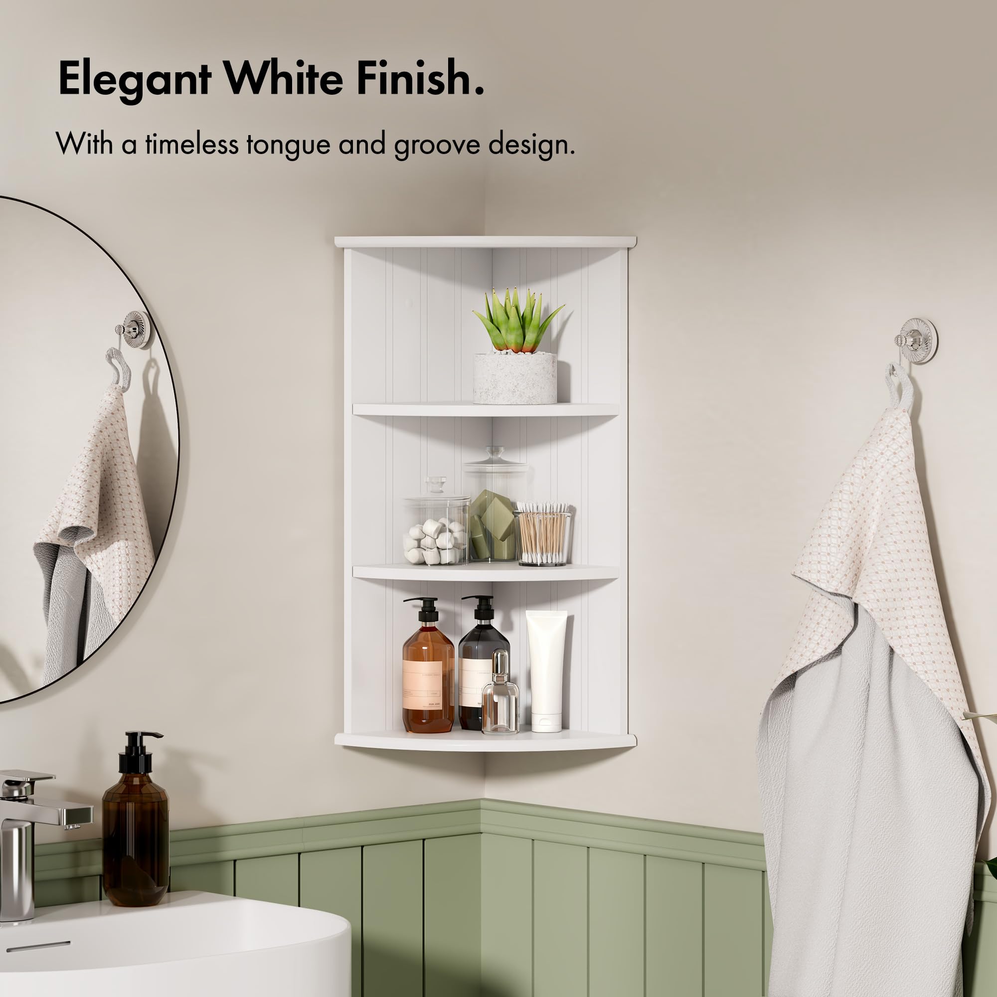 VonHaus Armadietto Angolare Bianco Mobile 3 Ripiani MDF