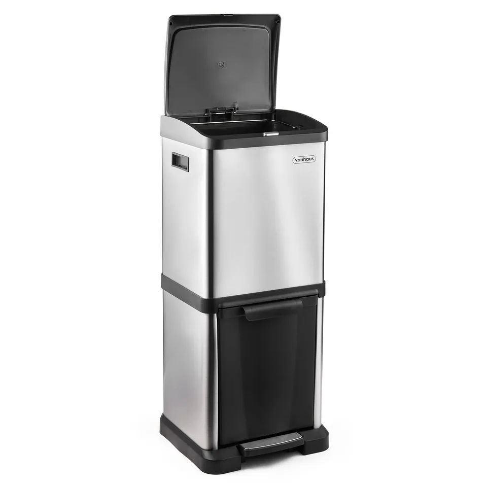 VonHaus pattumiera 2 scomparti inox 34 L verticale