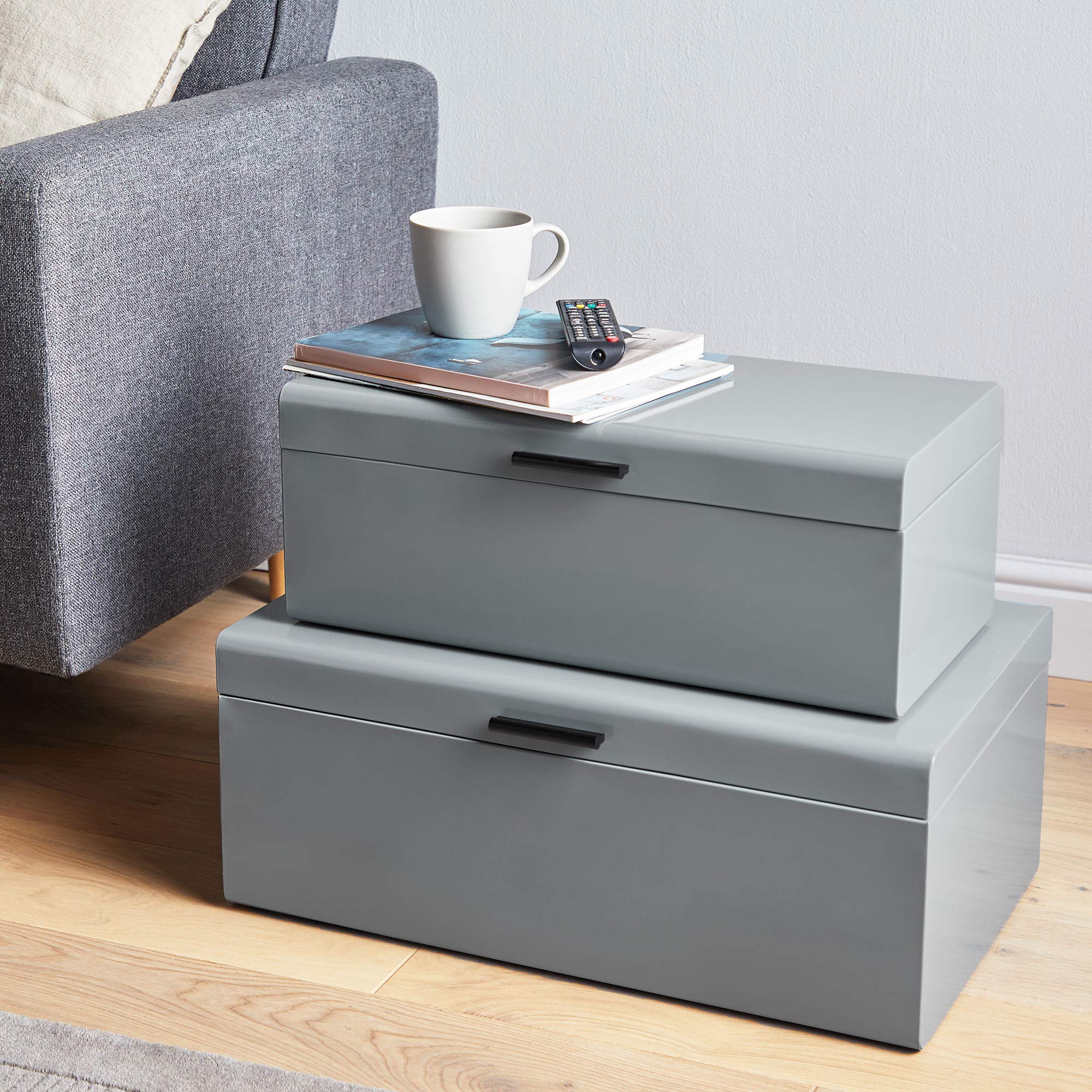 Vonhaus set 2 bauli carbone metallo grigio M+L