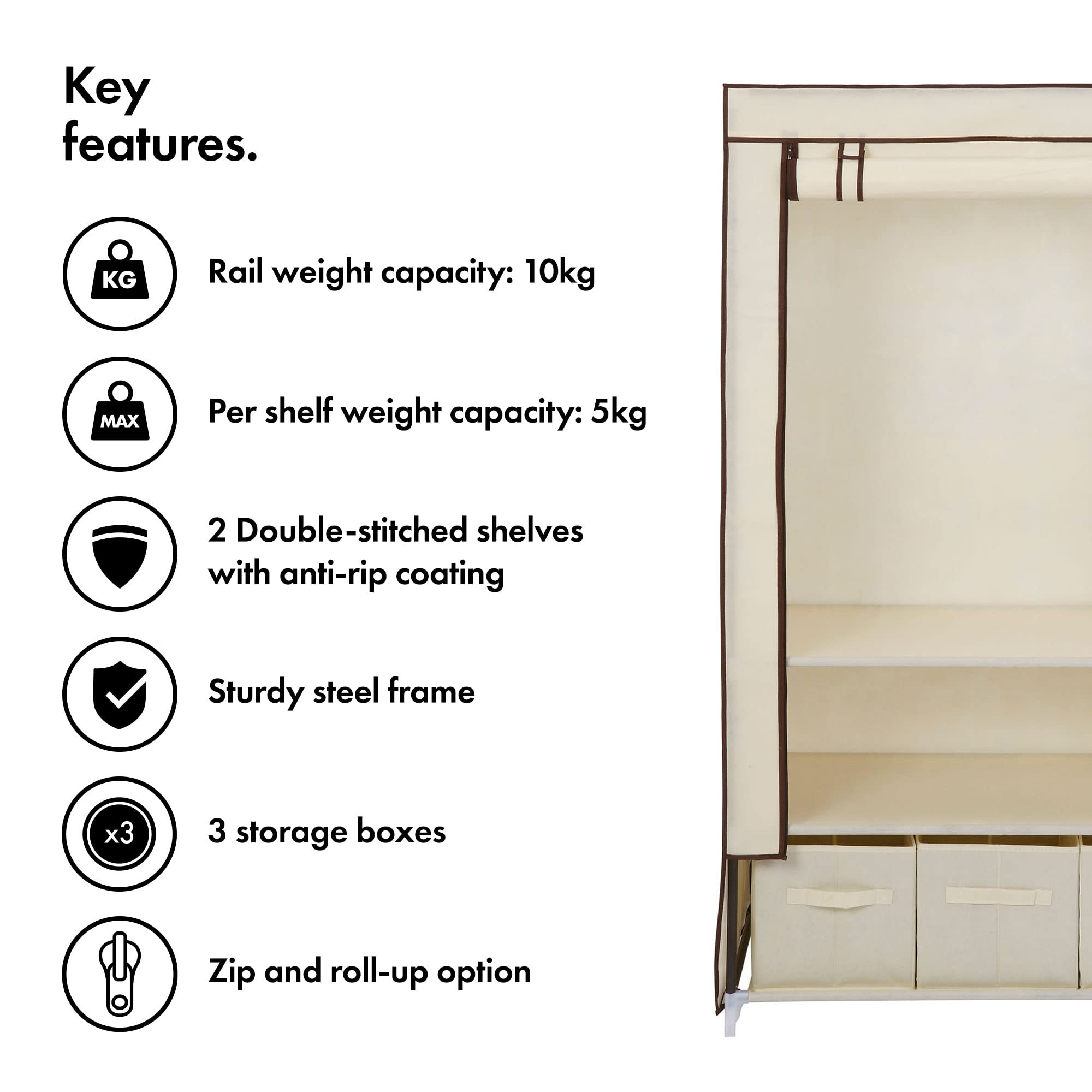 VonHaus Doppia Tela armadio in tela beige 3 cassetti