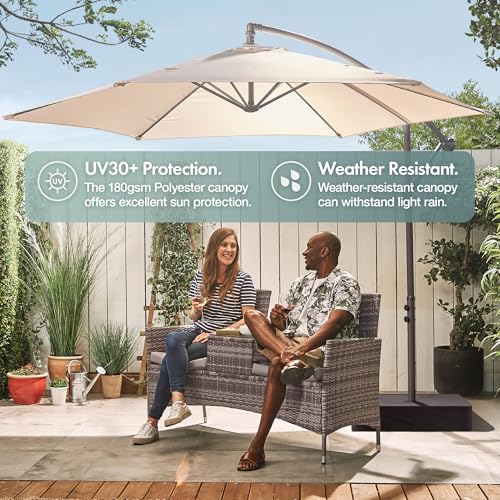 Vonhaus Ombrellone Banana 3 m Sospeso Avorio con Manovella