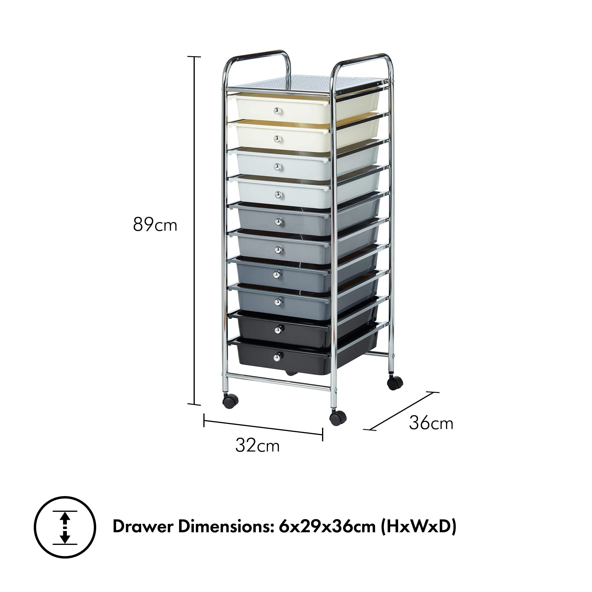 VonHaus Carrello 10 cassetti con ruote nero per ufficio