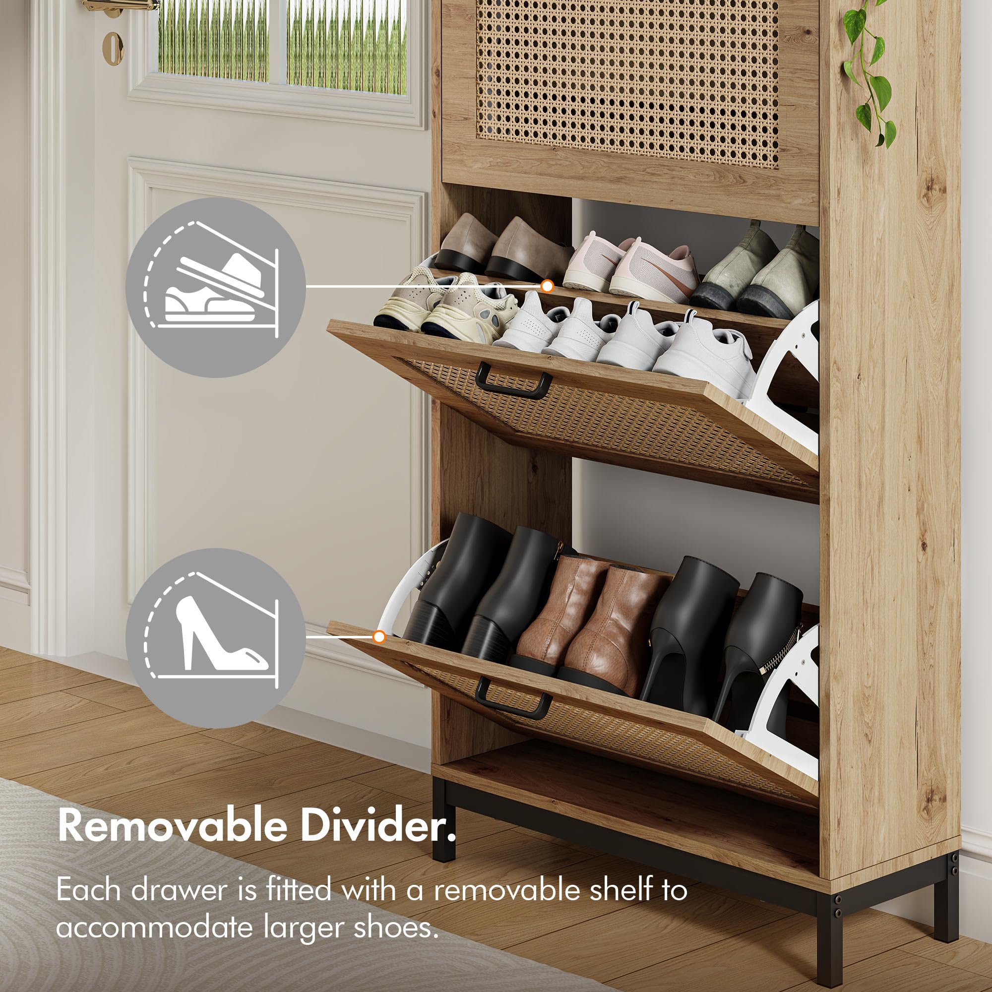 VonHaus Lena scarpiera rattan 3 cassetti 18 paia
