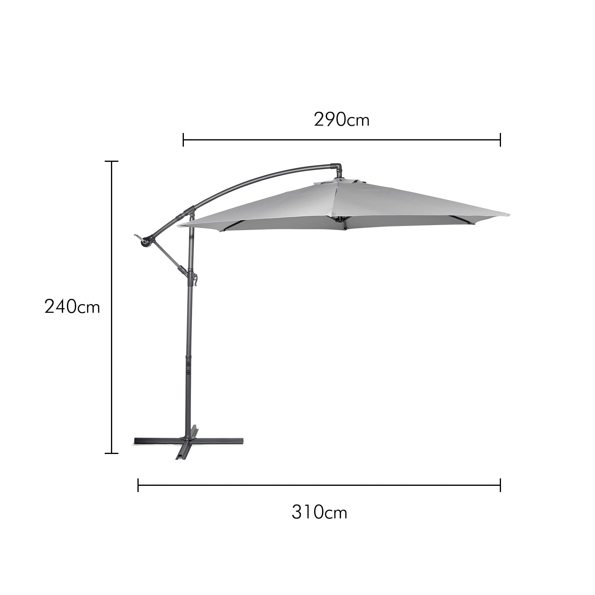 VonHaus Banana Ombrellone Sospeso da Giardino 3 m Grigio
