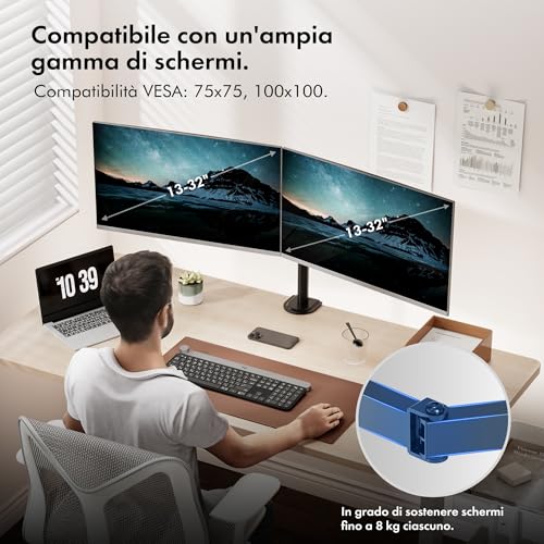 VonHaus Braccio Doppio Monitor 13-32" Regolabile VESA 75/100 Nero