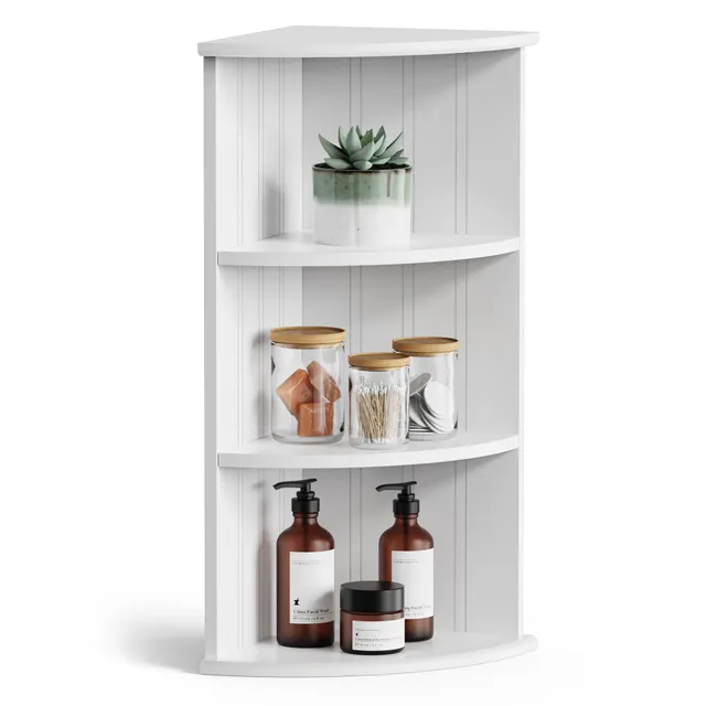 VonHaus Armadietto Angolare Bianco Mobile 3 Ripiani MDF