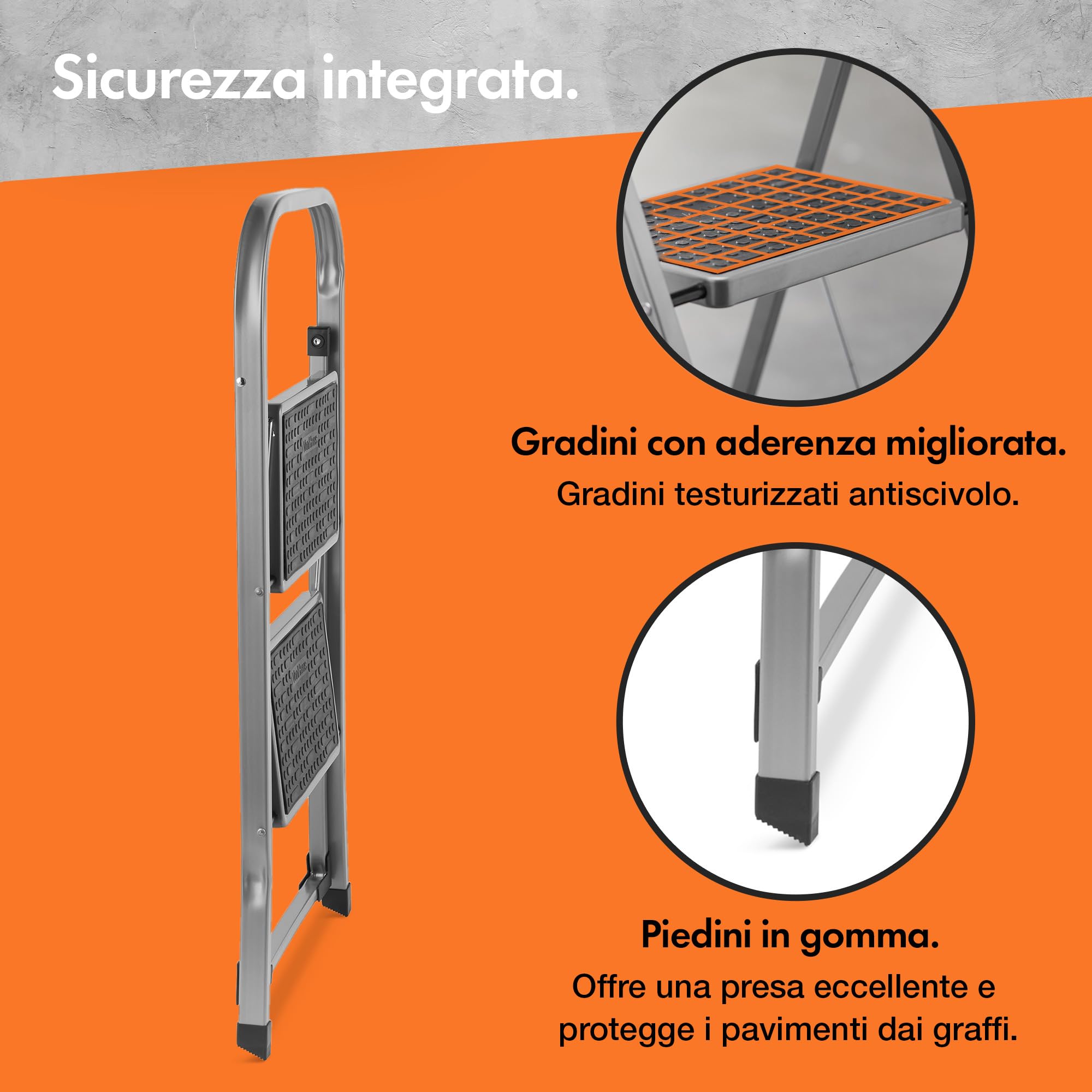 VonHaus scala pieghevole acciaio 2 gradini 150 kg