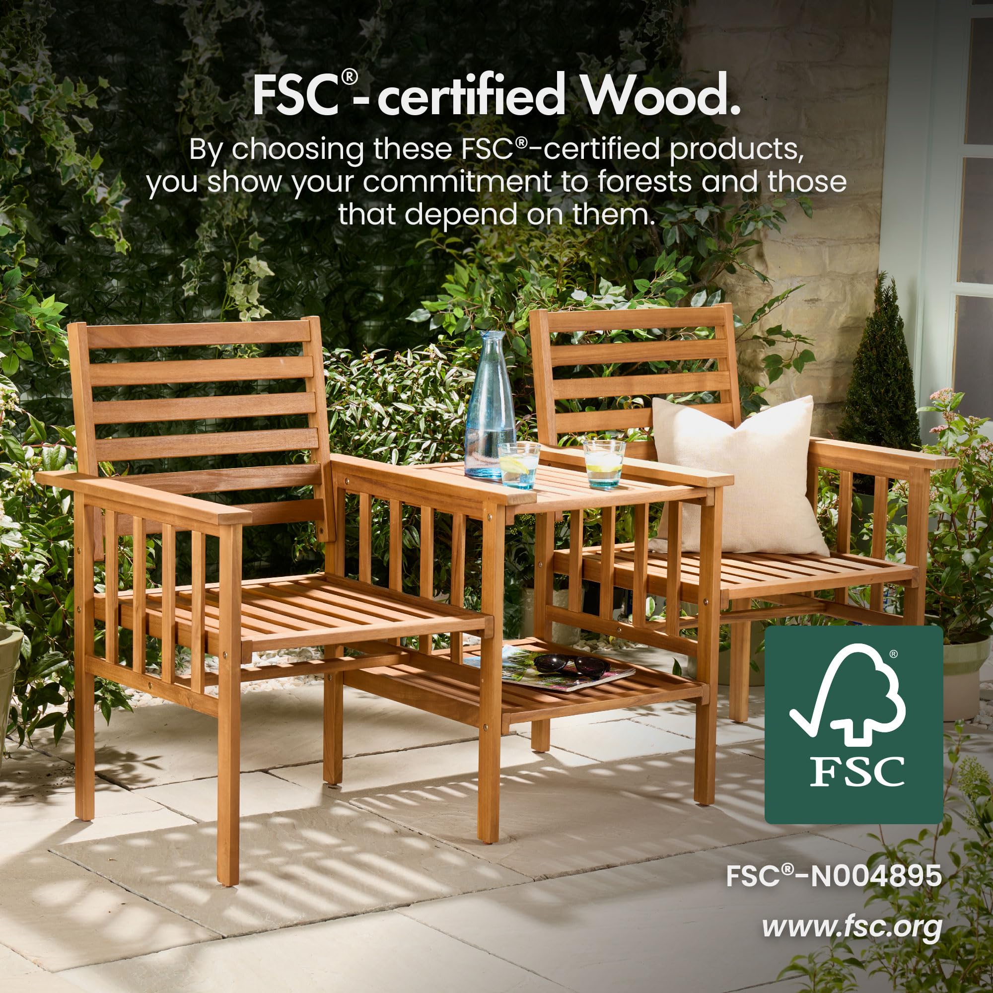 VonHaus Love Seat Collection Panchina Legno 2 posti