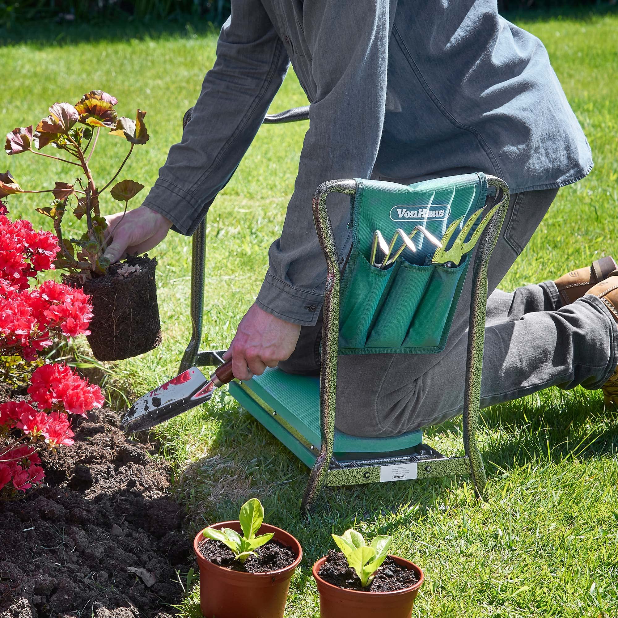VonHaus Inginocchiatoio Sgabello Giardino Pieghevole Borsa
