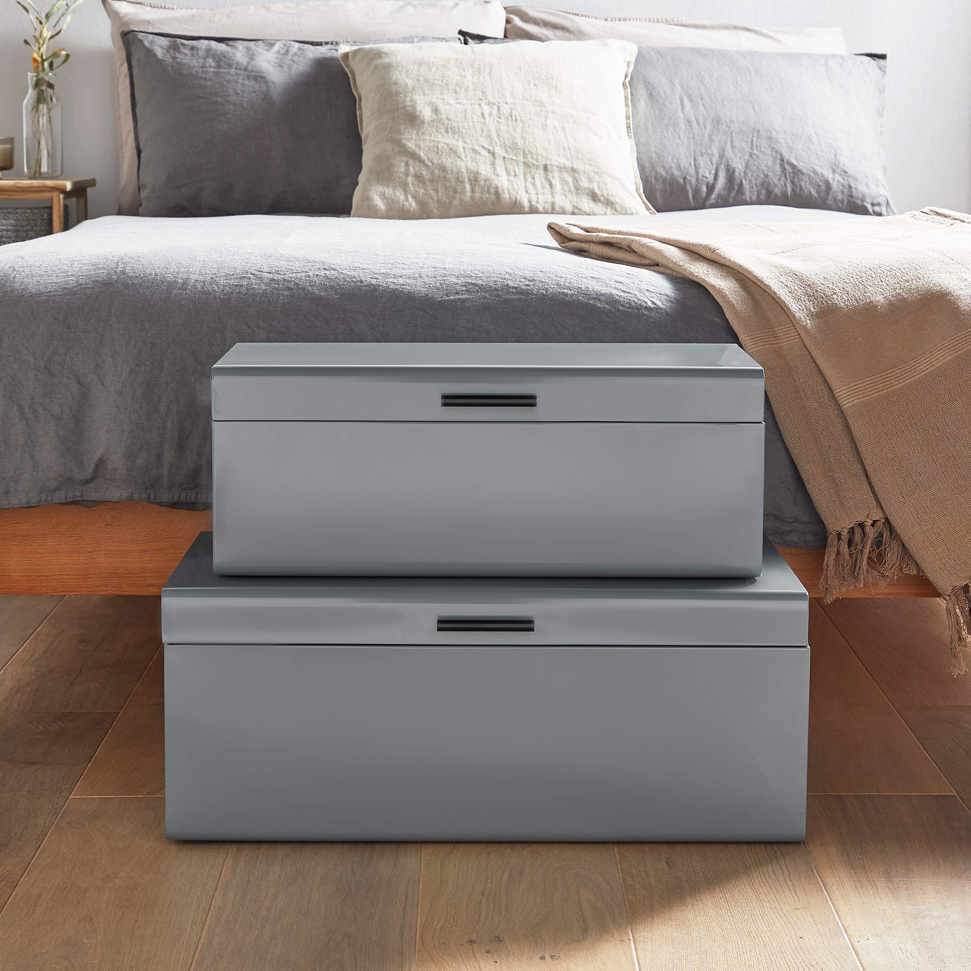 Vonhaus set 2 bauli carbone metallo grigio M+L