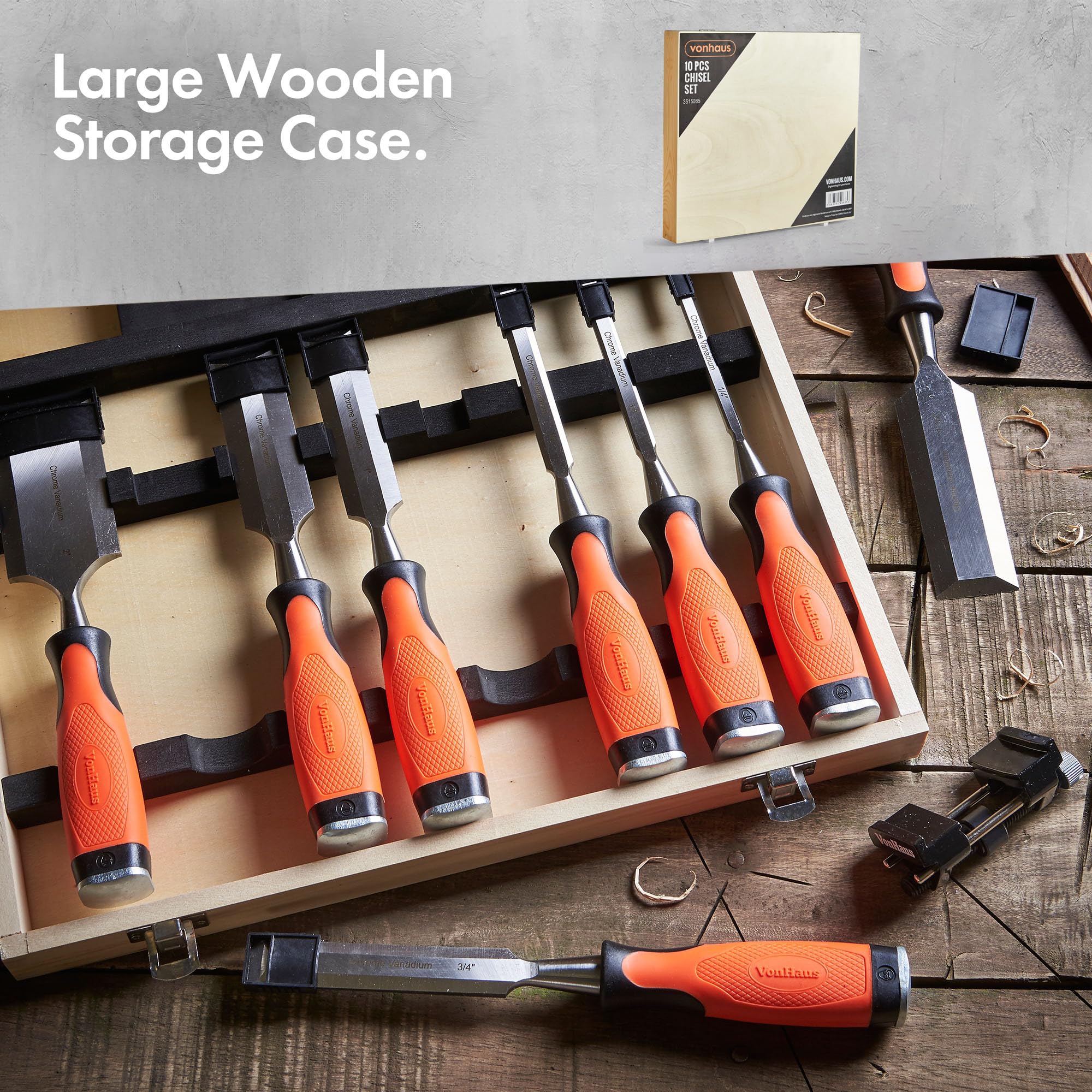 VonHaus Set Scalpelli Legno 10 Pezzi con Pietra Acciaio Cv