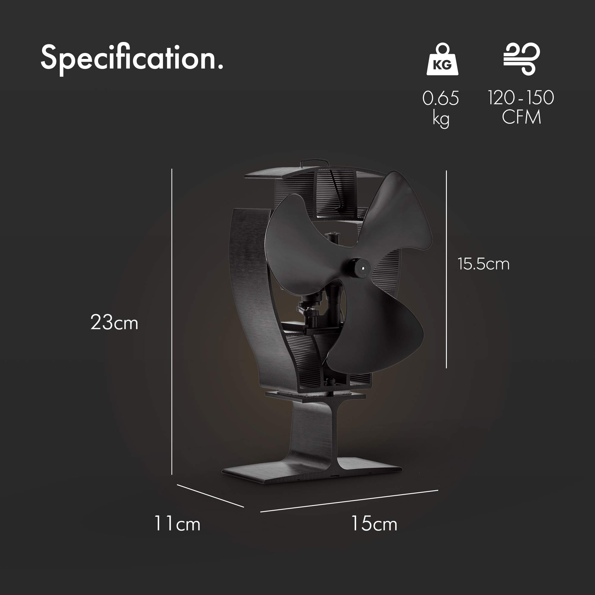 VonHaus Ventilatore stufa oscillante 3 pale calore 150 CFM