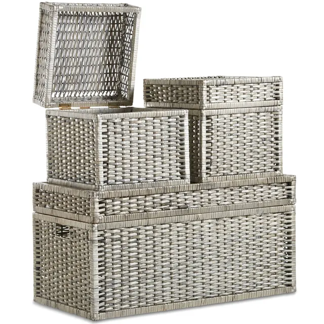 VonHaus Set 3 Bauli Vimini Grigio Pieghevole 84 cm