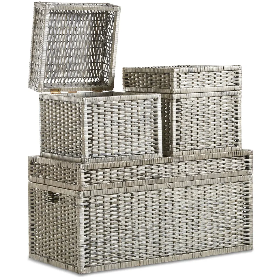 VonHaus Set 3 Bauli Vimini Grigio Pieghevole 84 cm