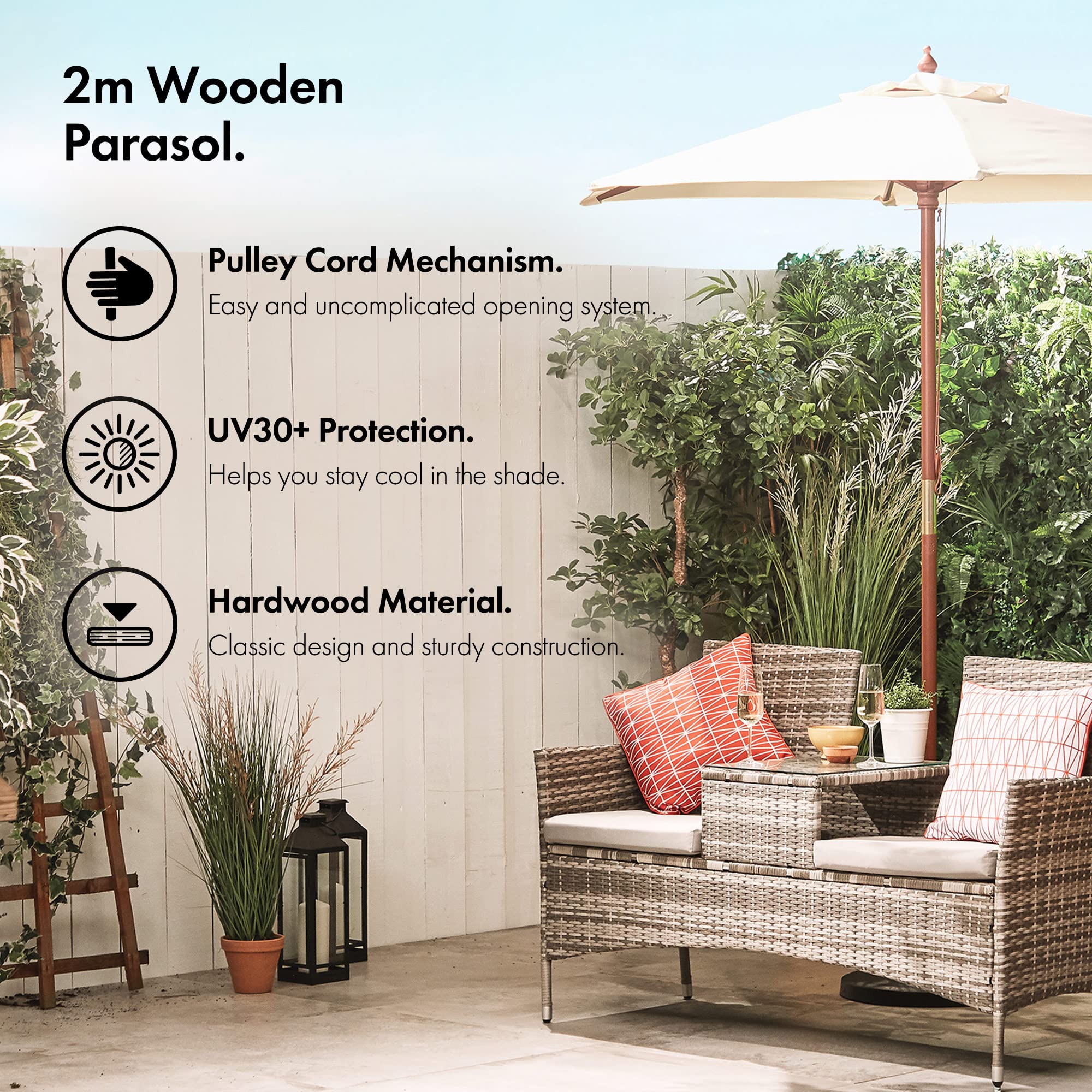 VonHaus ombrellone legno esterno 2 m da giardino