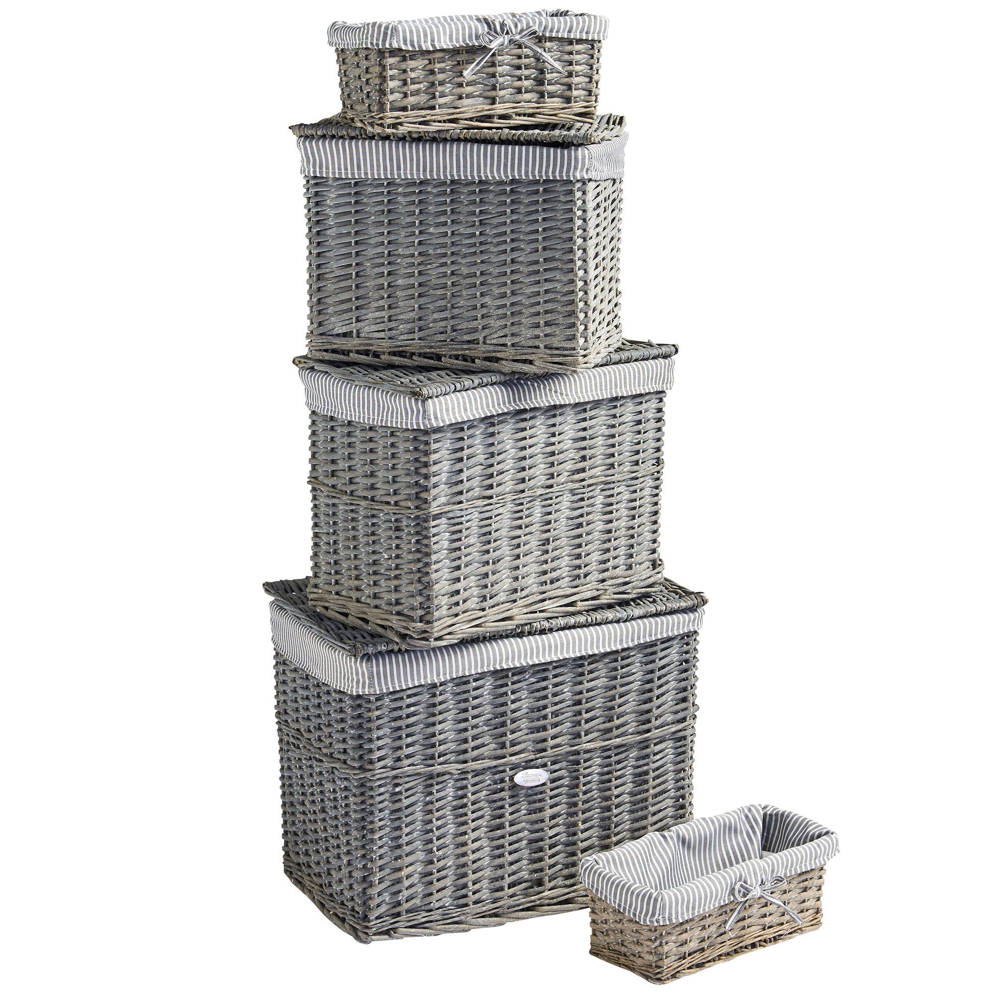 VonHaus Set 5 cesti vimini grigi con fodera lavabile