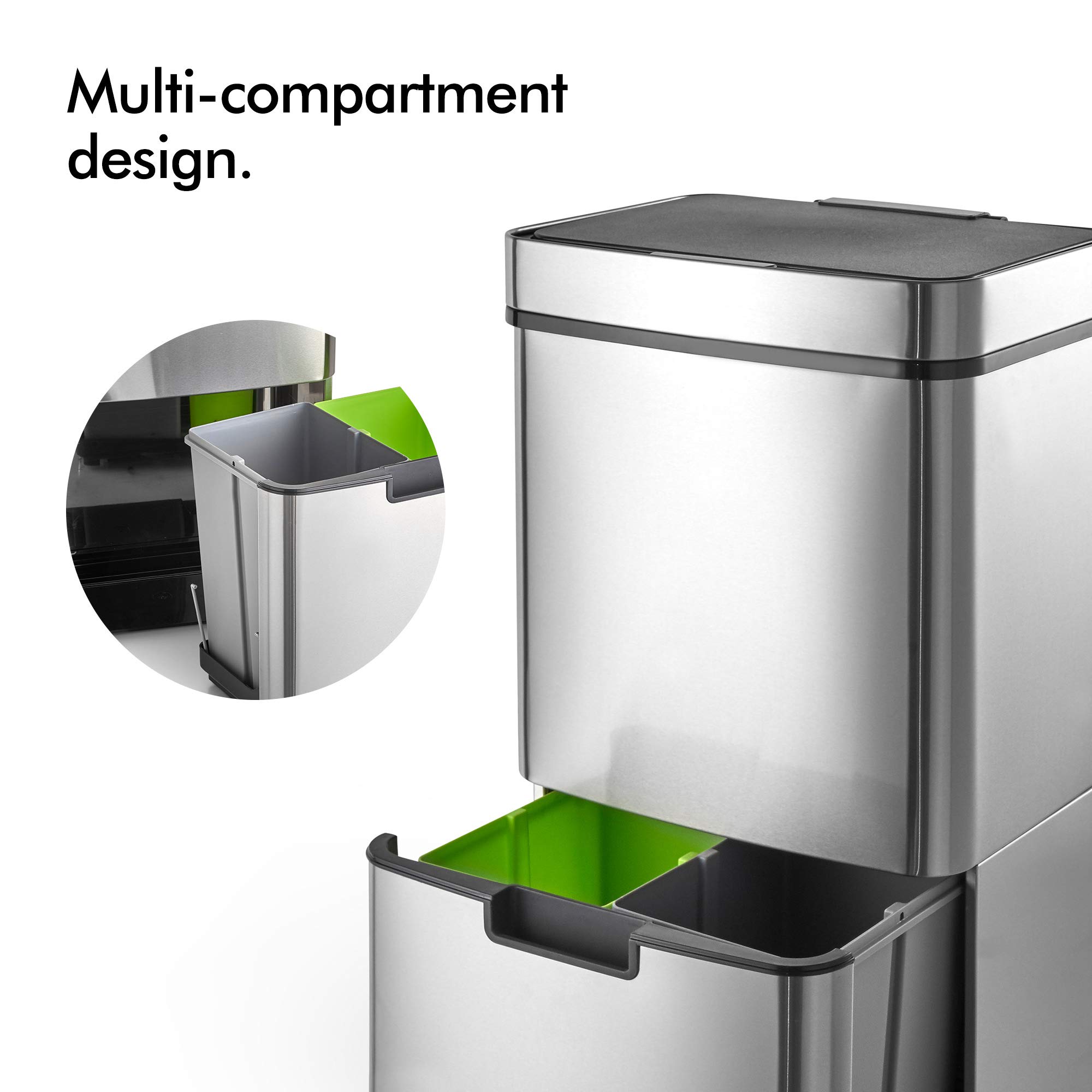 VonHaus pattumiera automatica sensore 72L acciaio nero 3 scomparti