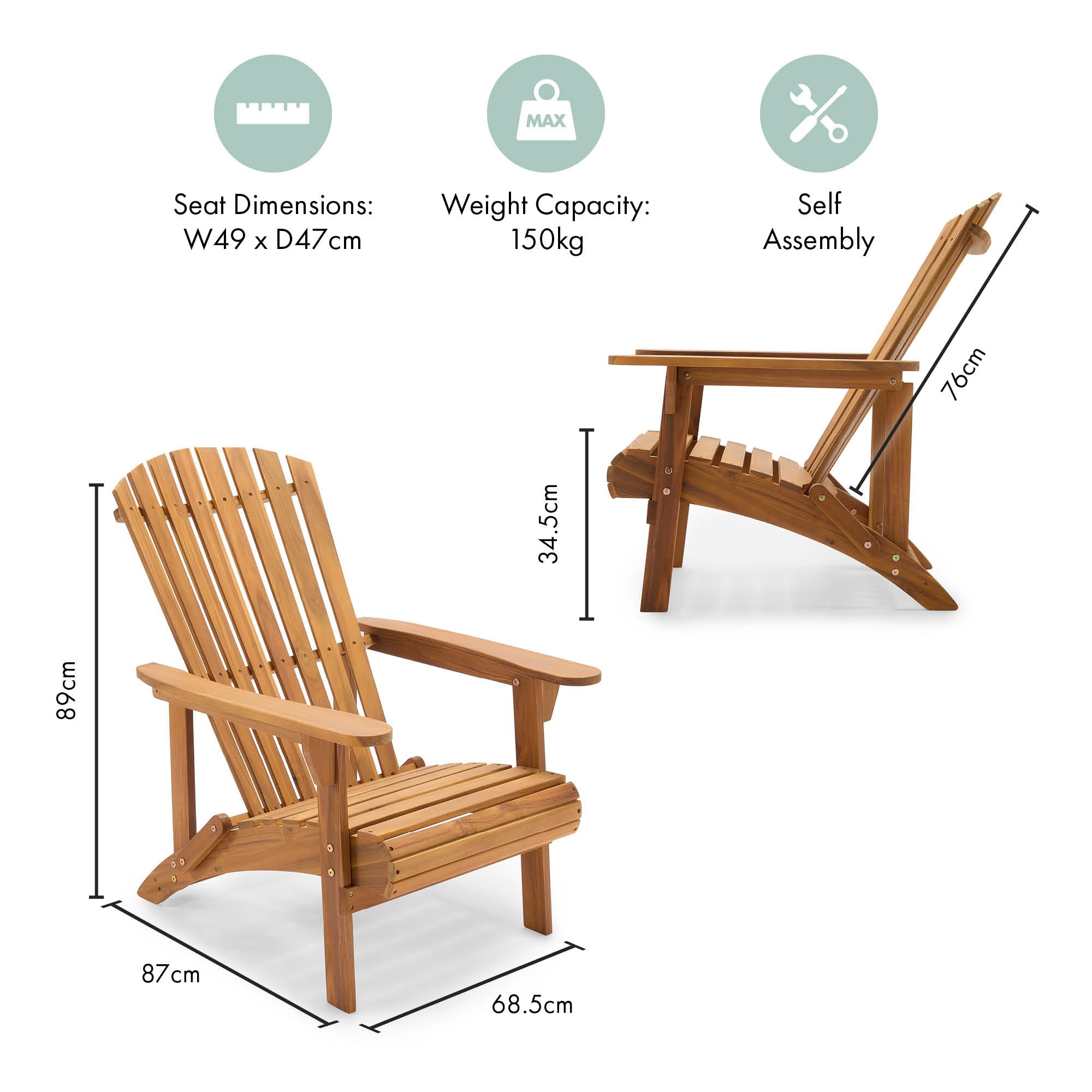 VonHaus Adirondack sedia giardino acacia oliata 150 kg