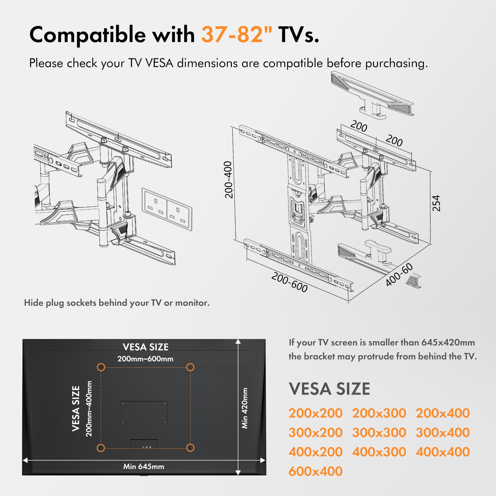 VonHaus Staffa TV Parete 37-70" VESA 600x400 Inclinabile 45 kg