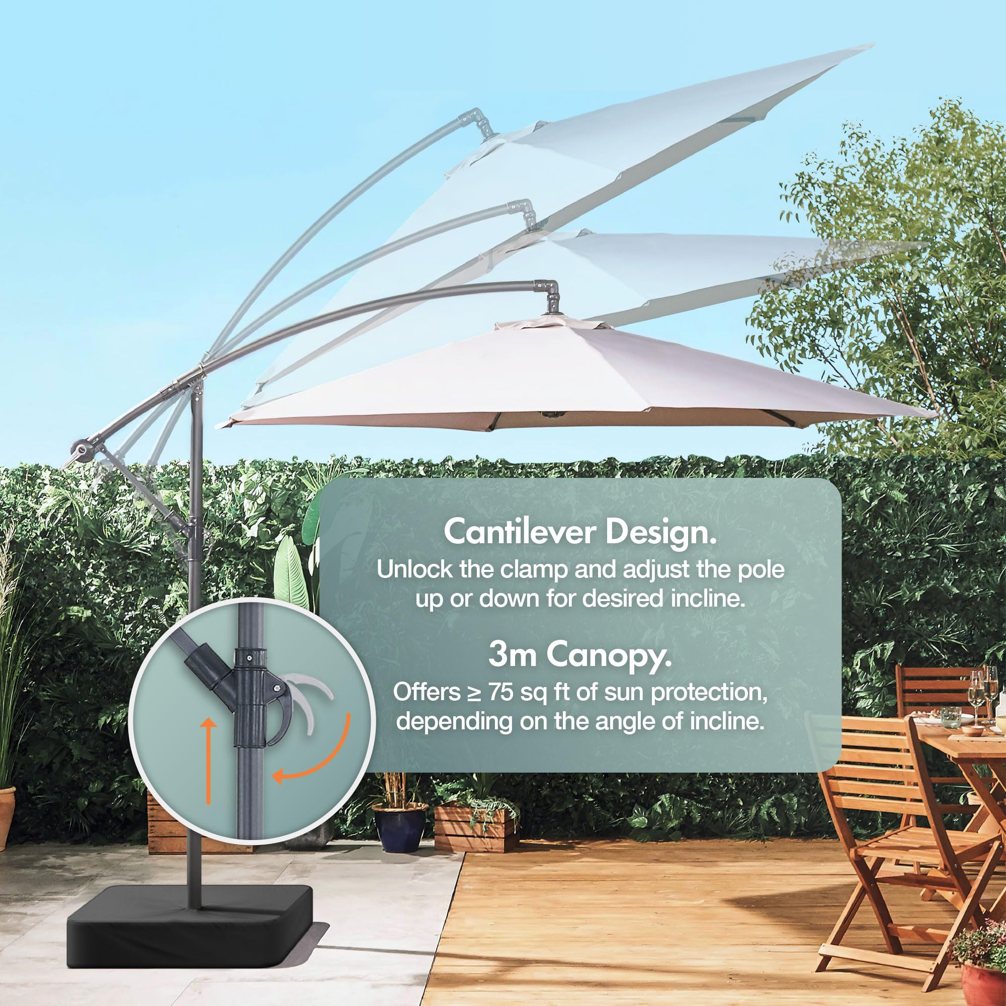 VonHaus Banana Ombrellone Sospeso da Giardino 3 m Grigio