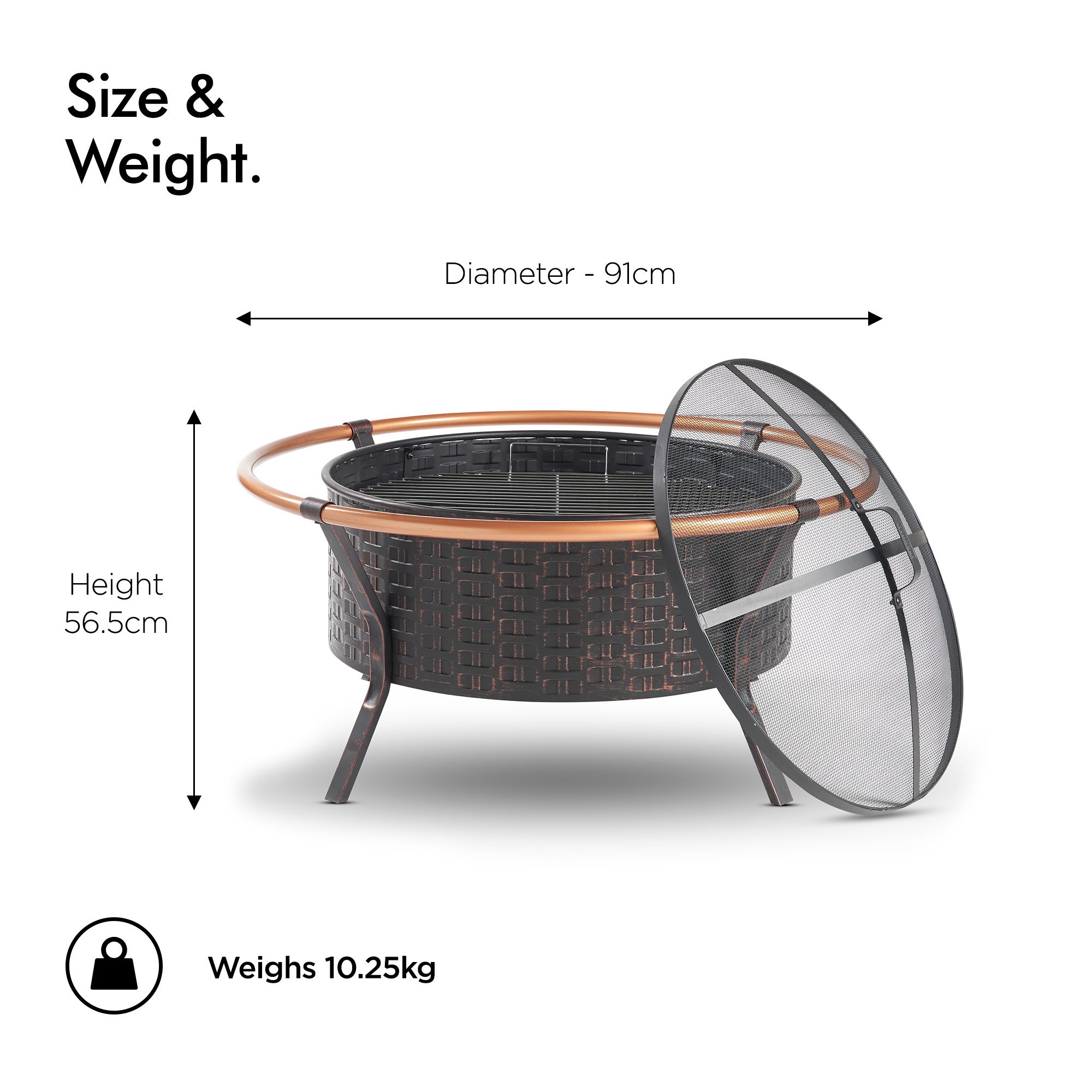 VonHaus Braciere Rame Giardino 66,5cm con Griglia
