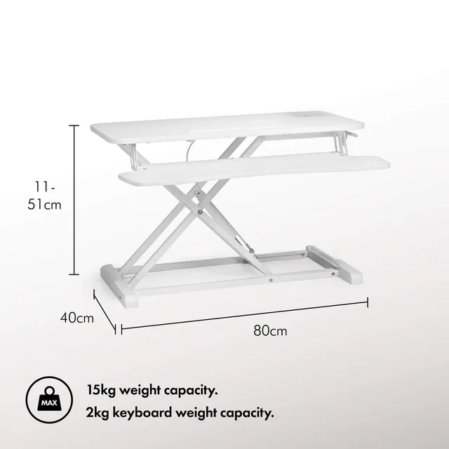 Vonhaus Sit-Stand postazione lavoro bianca a gas 2 ripiani