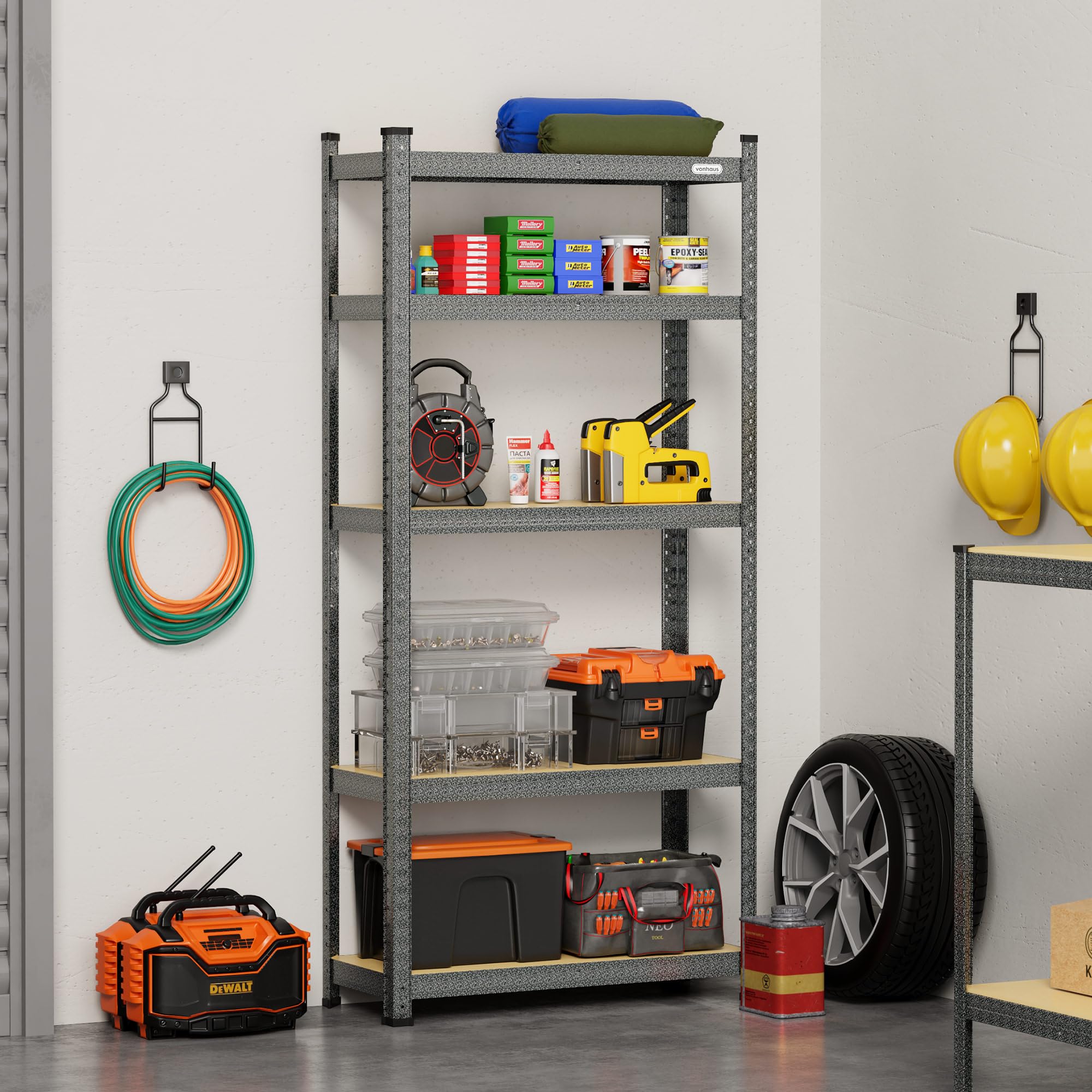 VonHaus Scaffale Garage Metallo 5 Ripiani 150x75x30 Grigio