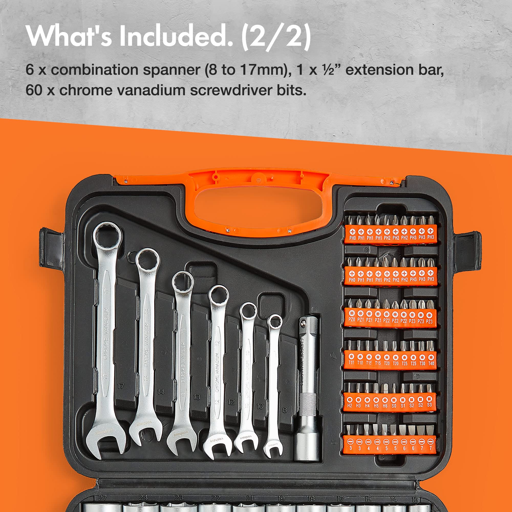 VonHaus Set Chiavi a Bussola 104 Pezzi con Cricchetti e Custodia