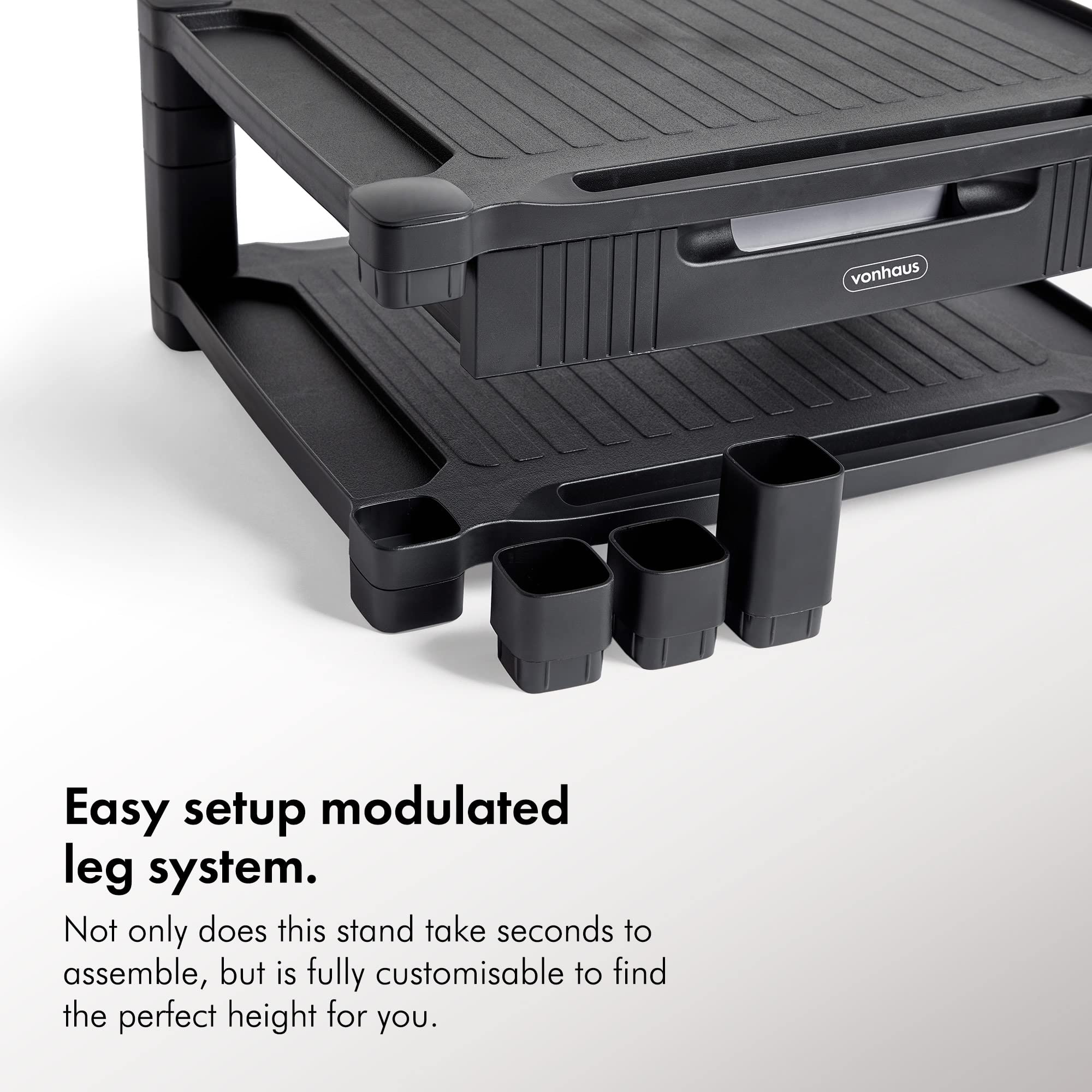 VonHaus Supporto Monitor Scrivania Nero 2 Ripiani con Cassetto