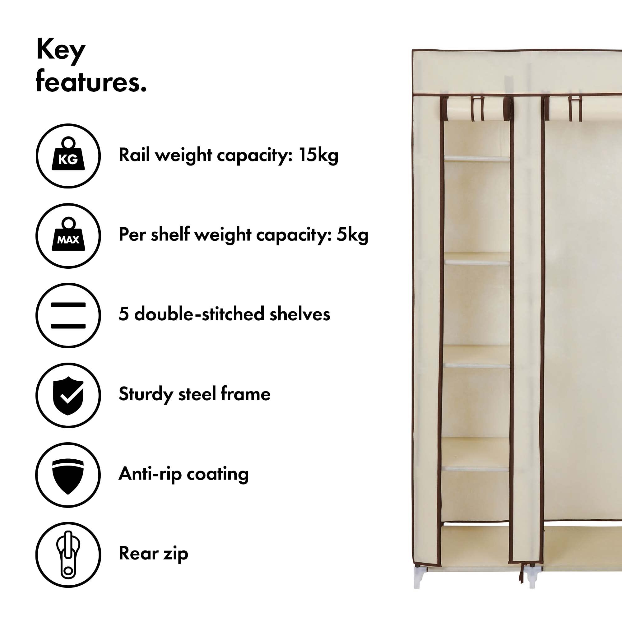 Vonhaus Armadio Tela Beige 110x45x175 cm
