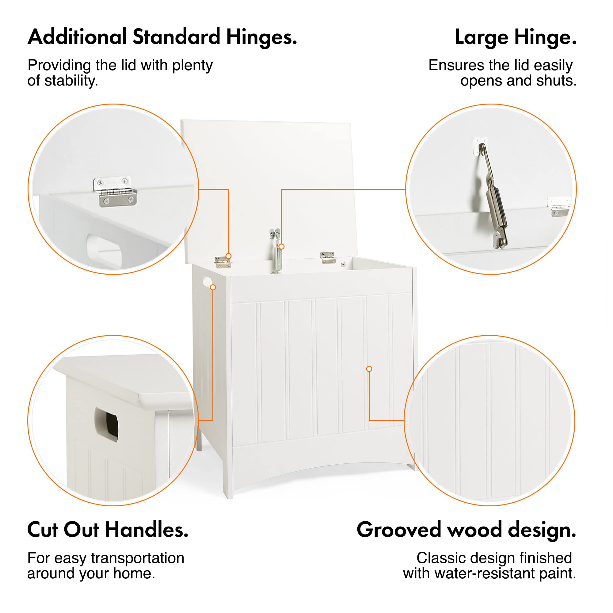VonHaus Colonial cesto portabiancheria bianco MDF 51 cm