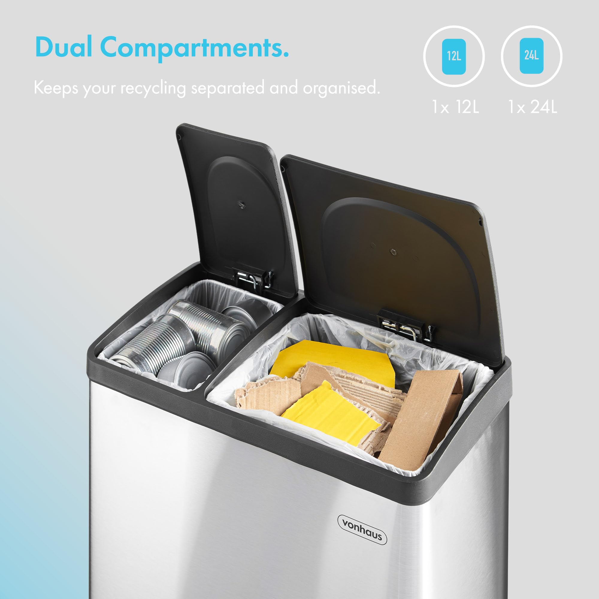 VonHaus pattumiera 2 scomparti inox 36 L a pedale