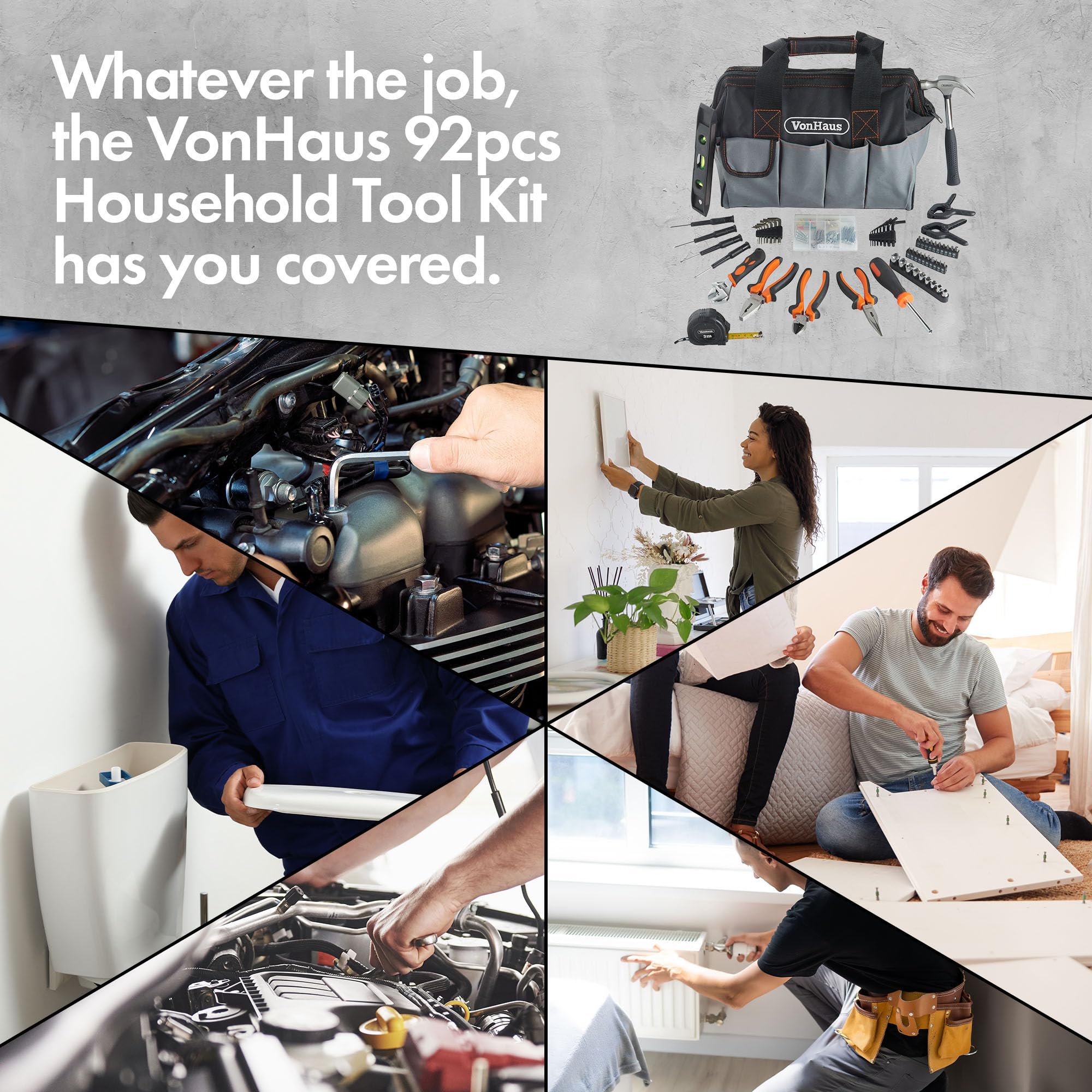VonHaus Kit Attrezzi Casa 92 Pezzi con Borsa