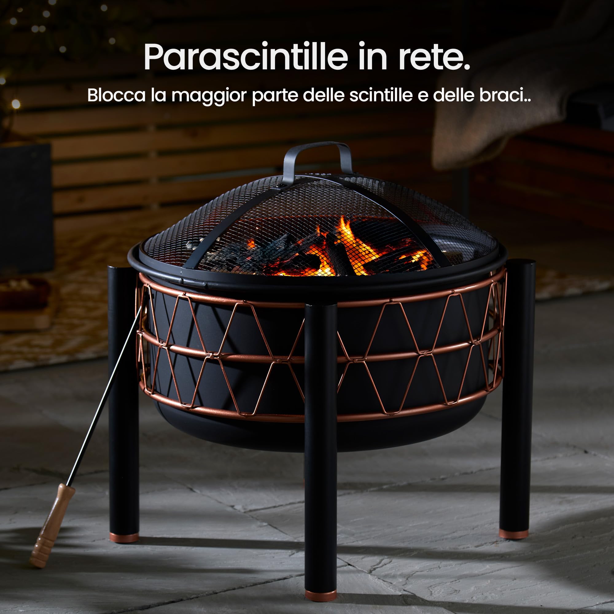 VonHaus Braciere BBQ 2 in 1 acciaio nero rame 54 cm
