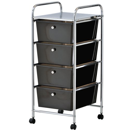 VonHaus Carrello 4 Cassetti Nero Ruote Ufficio
