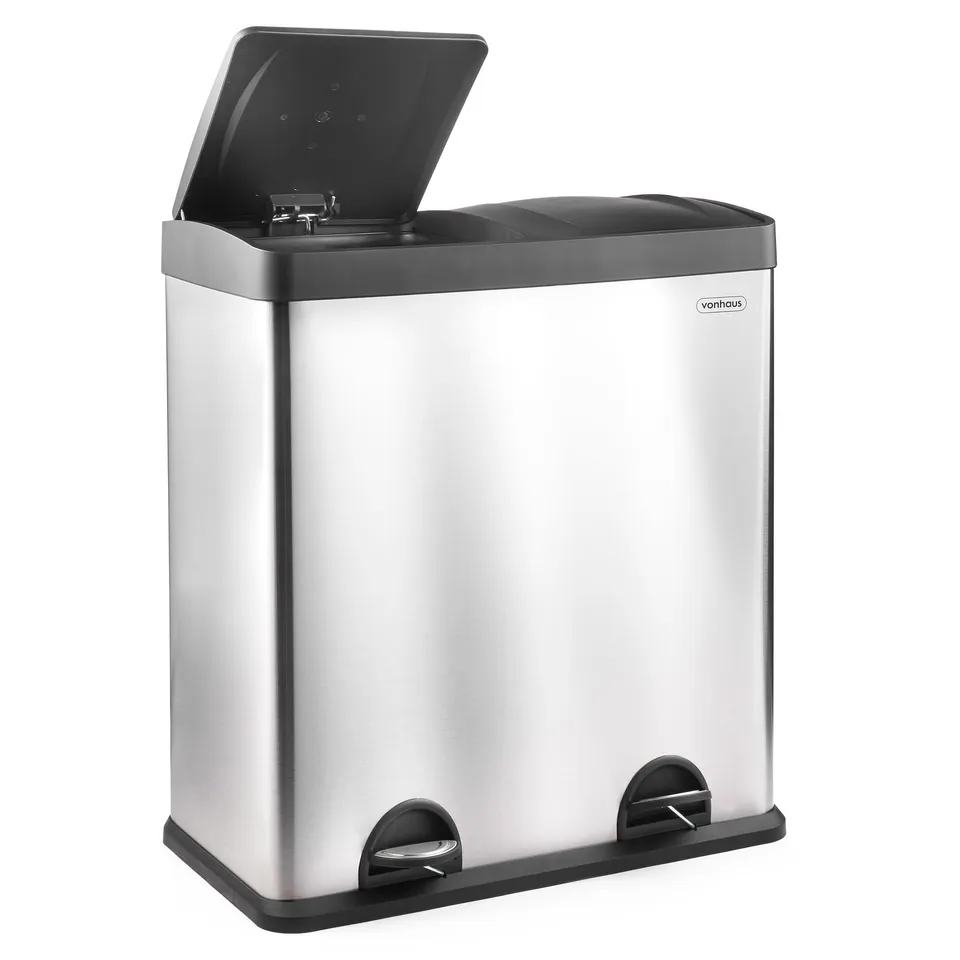 VonHaus pattumiera 2 scomparti inox 60 L a pedale