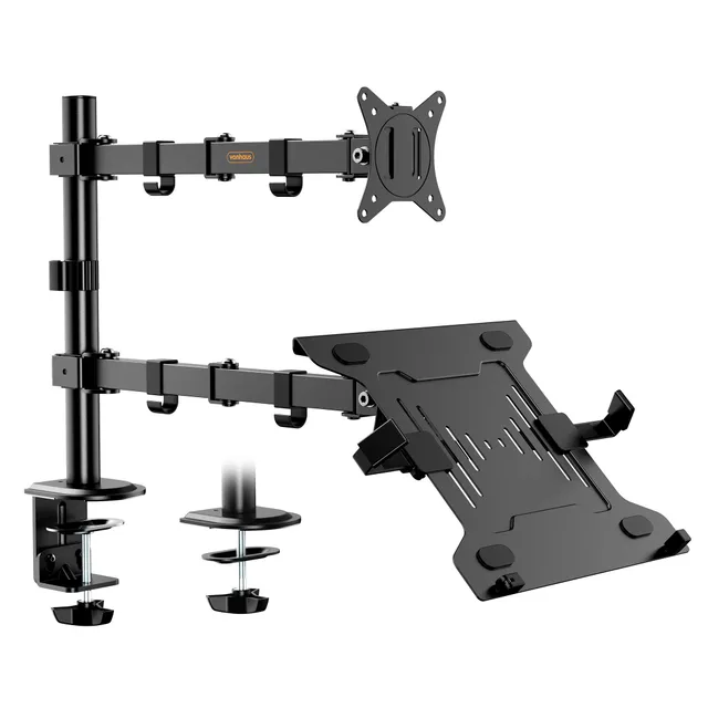 VonHaus Supporto Doppio Monitor e Laptop a Morsetto Nero